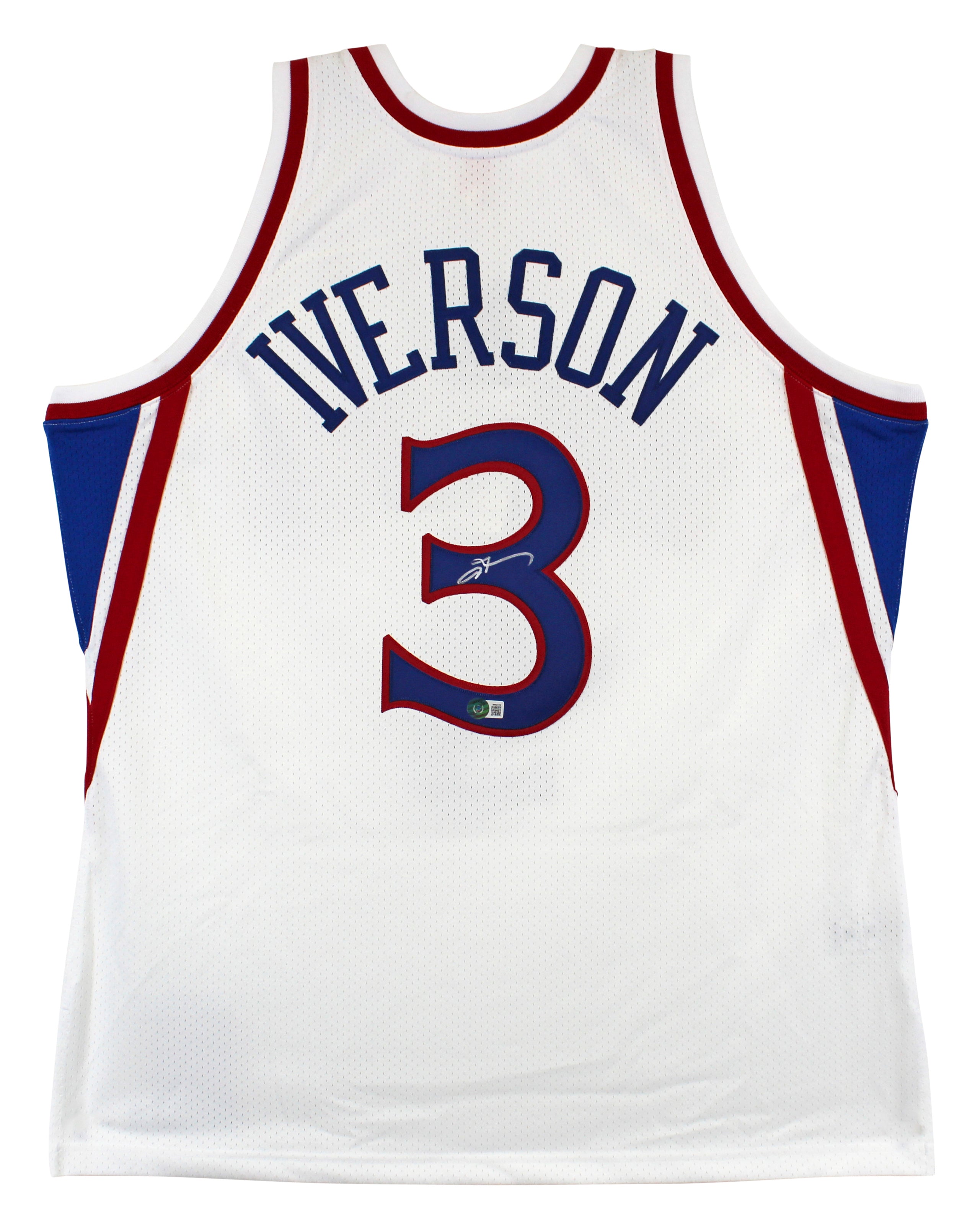 76ers Allen Iverson Authentic Signed White M&N HWC Authentic Jersey BAS Witness