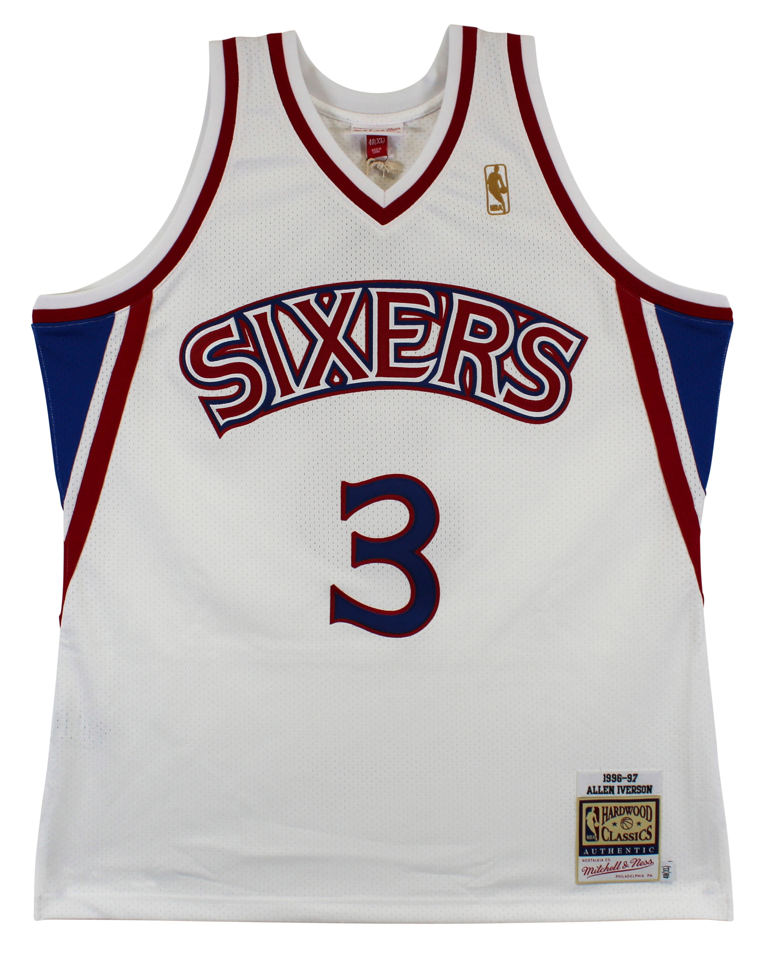 76ers Allen Iverson Authentic Signed White M&N HWC Authentic Jersey BAS Witness