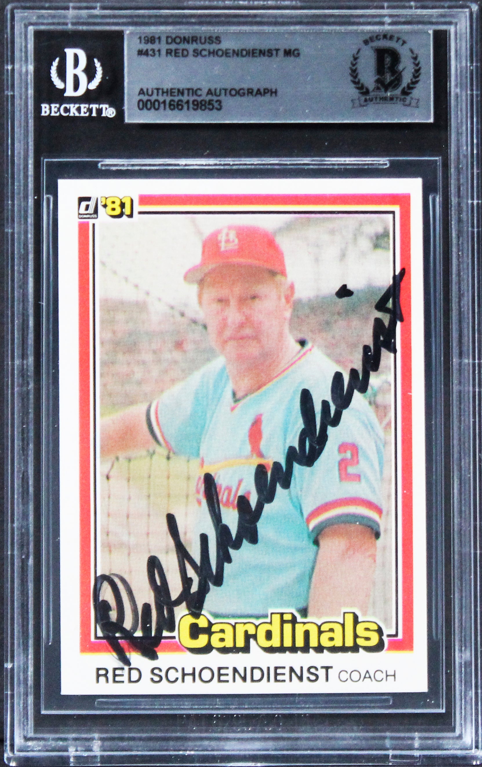 Cardinals Red Schoendienst Authentic Signed 1981 Donruss #431 Card BAS Slabbed