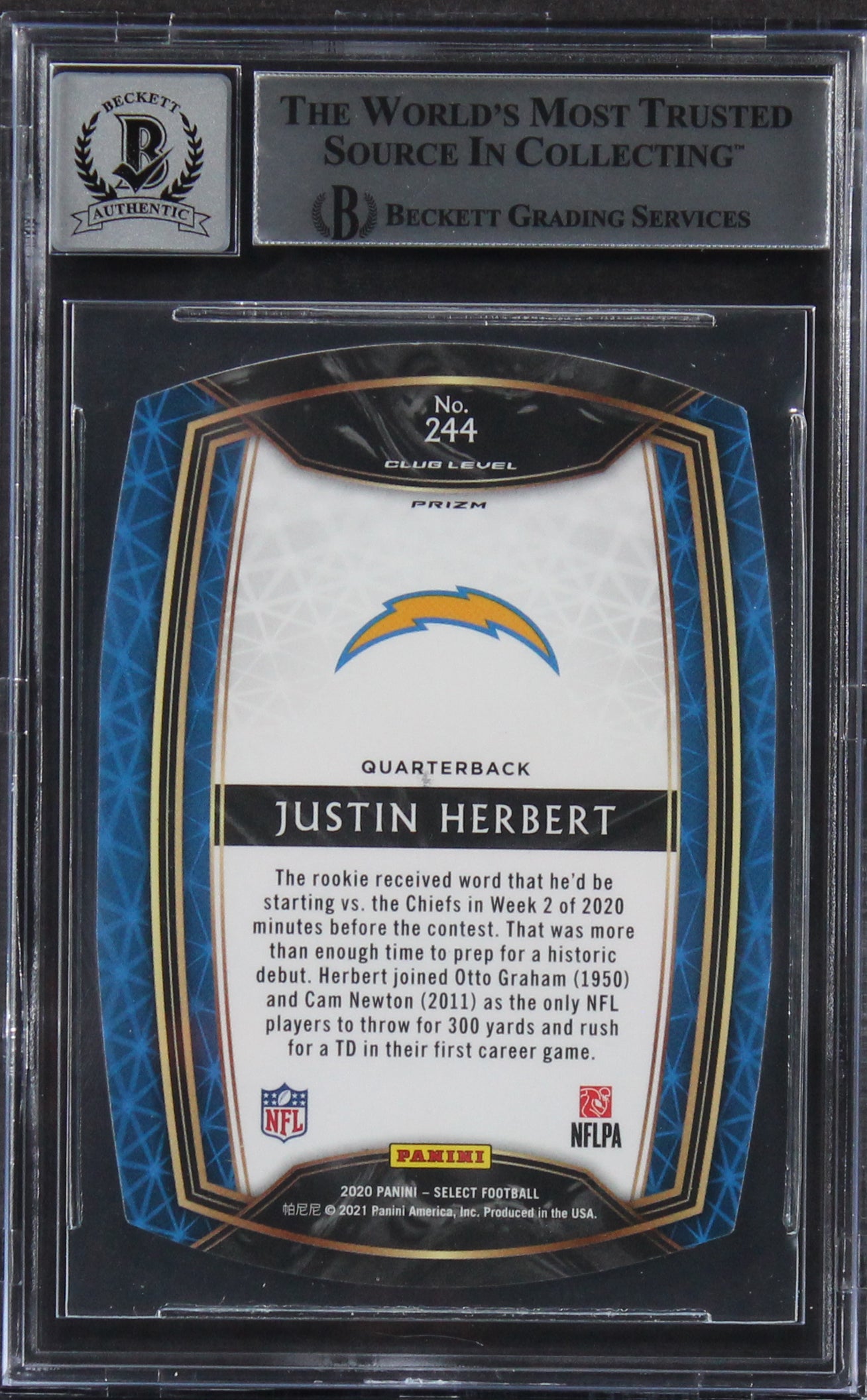 Justin Herbert Signed 2020 Select Prizm Neon Green DC #244 Card Auto 10 BAS Slab
