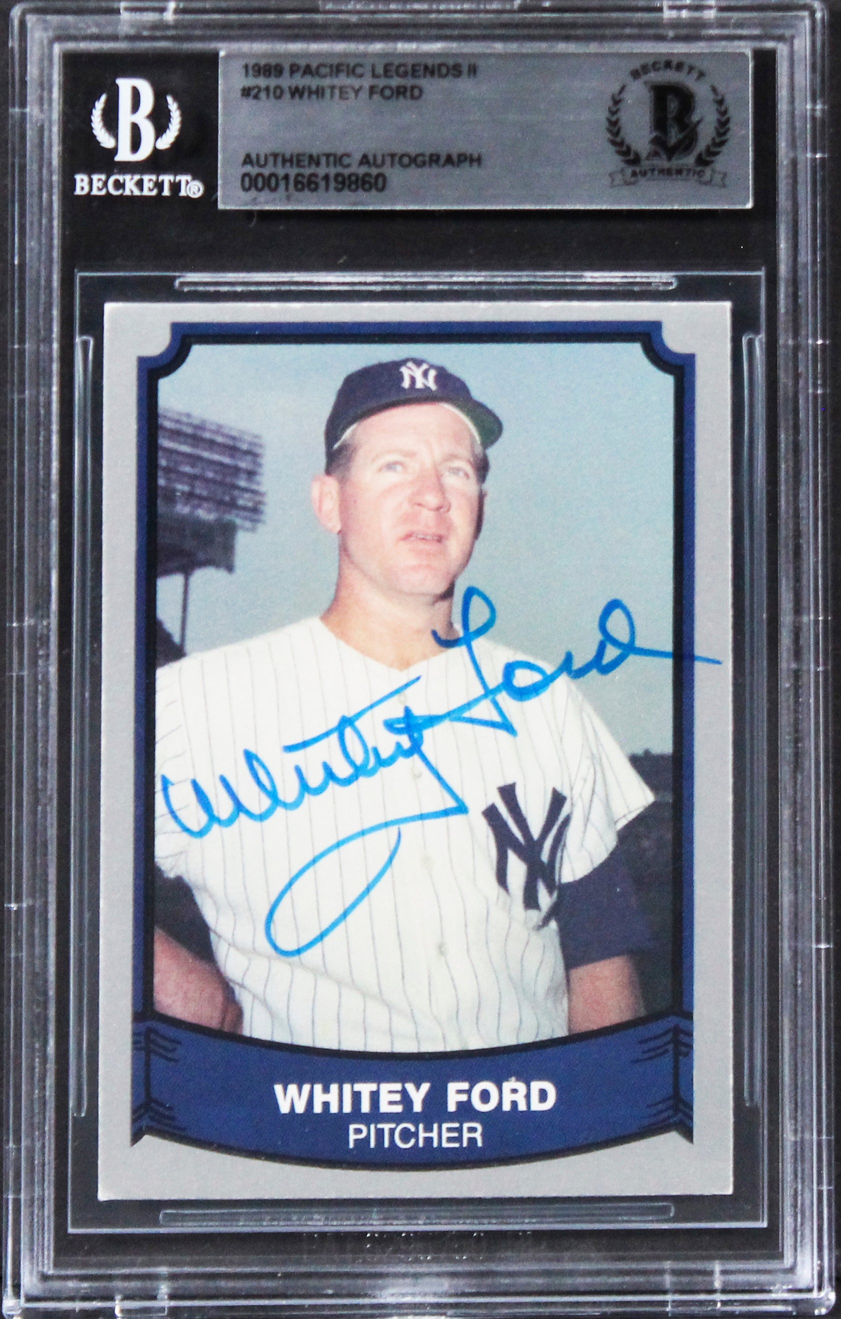 Yankees Whitey Ford Authentic Signed 1989 Pacific Legends #210 Card BAS Slabbed