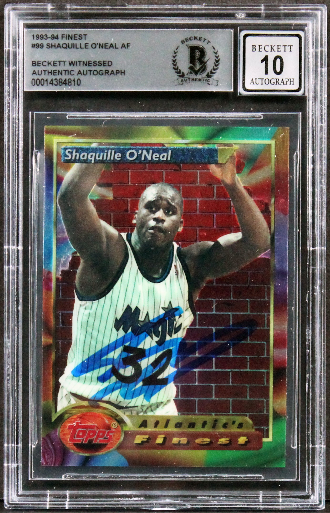 Magic Shaquille O'Neal  Signed 1993 Finest #99 AF Card Auto 10! BAS Slabbed