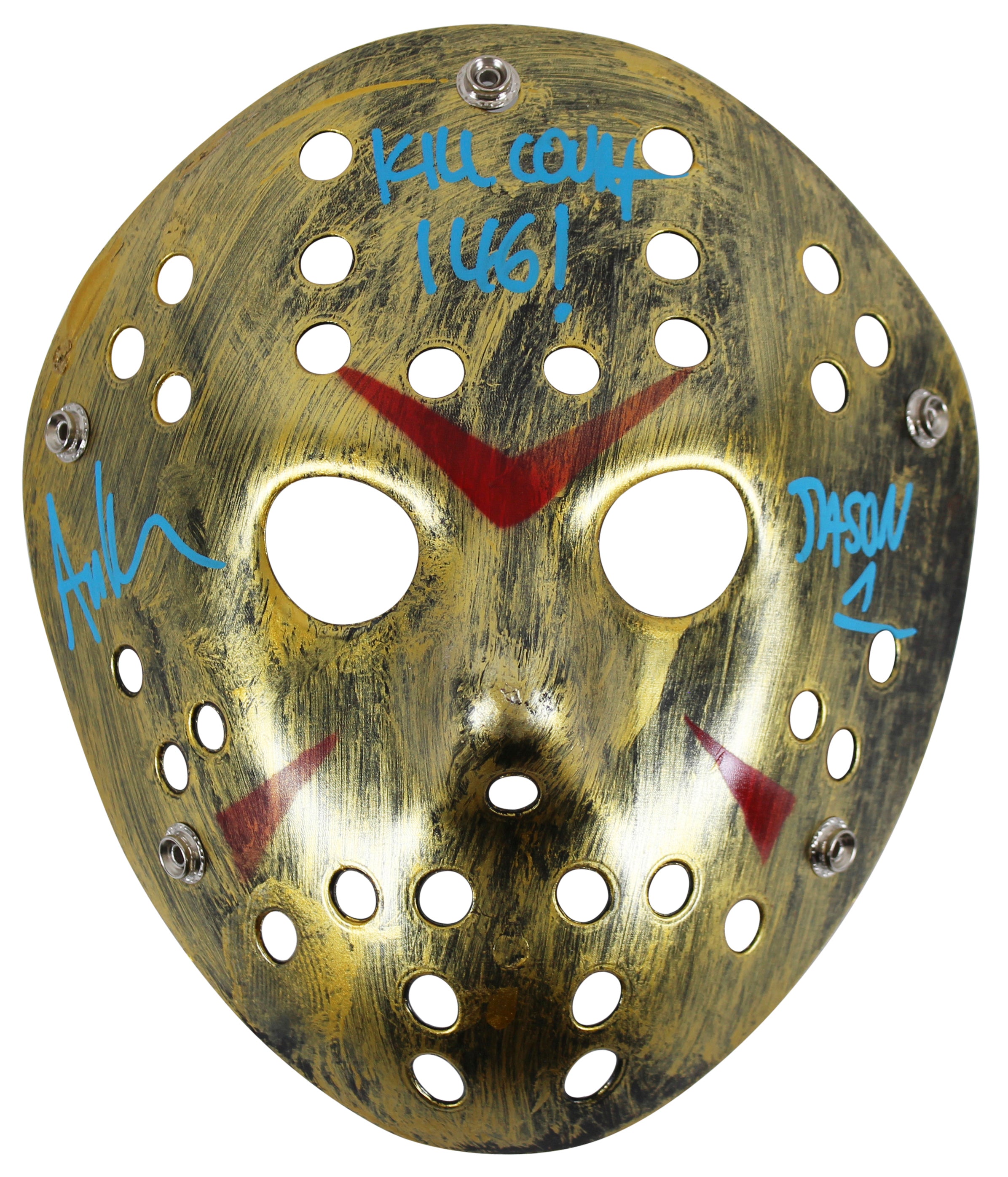 Ari Lehman Friday The 13th "146 Kill Count" Signed Gold Jason Mask BAS #BH057841