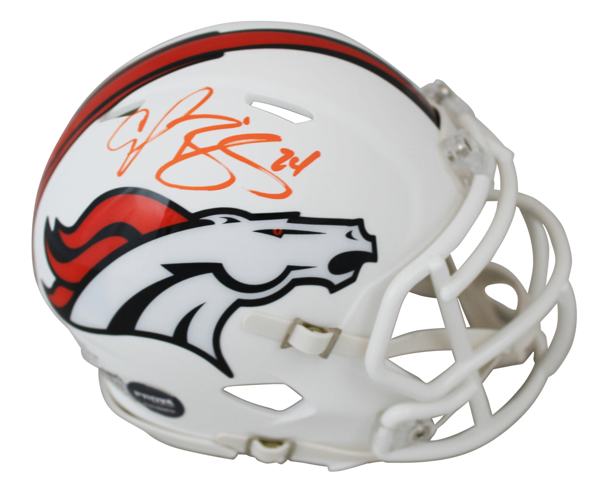 Broncos Champ Bailey Authentic Signed Flat White Speed Mini Helmet BAS Witnessed