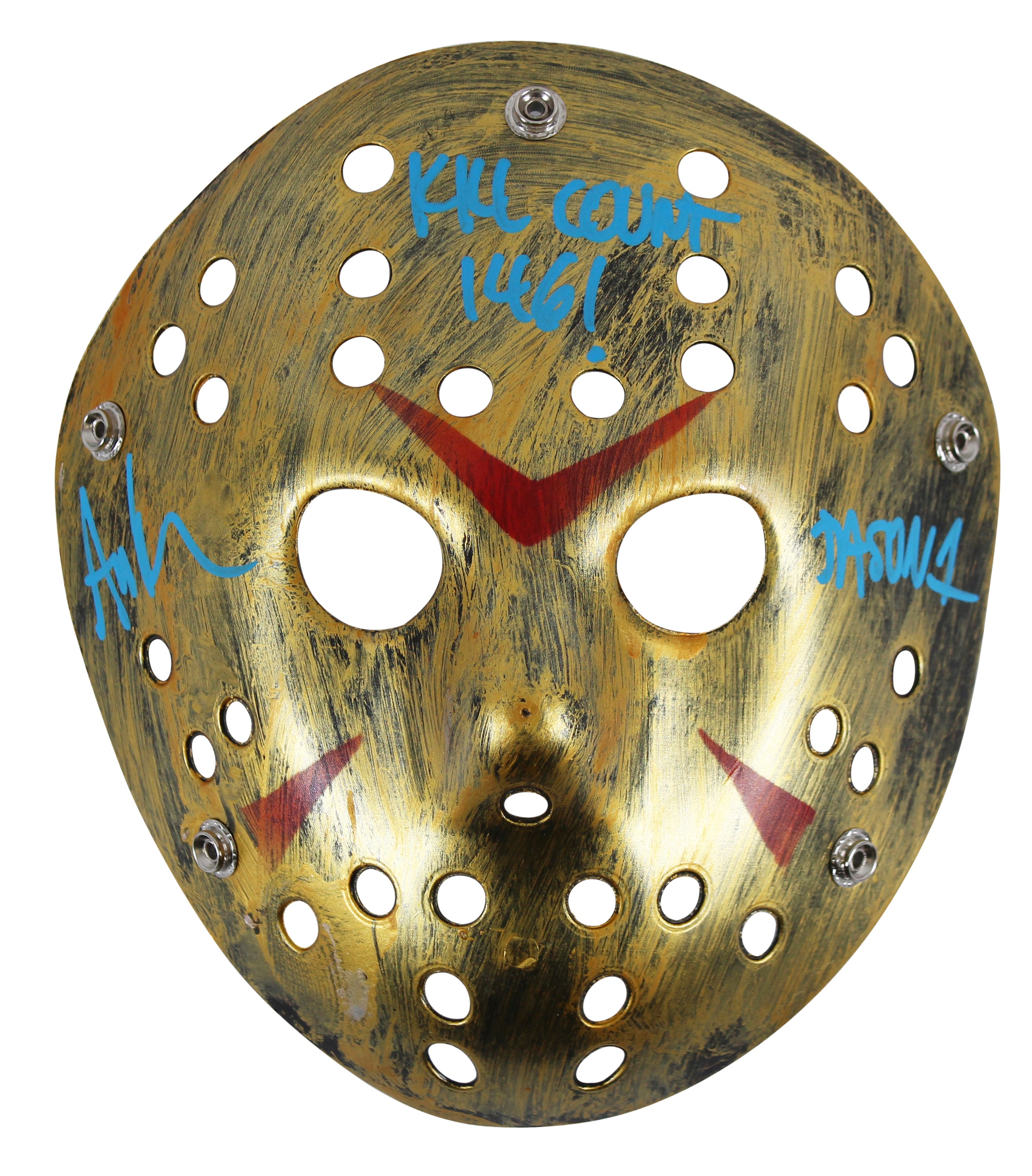 Ari Lehman Friday The 13th "146 Kill Count" Signed Gold Jason Mask BAS #BB57545