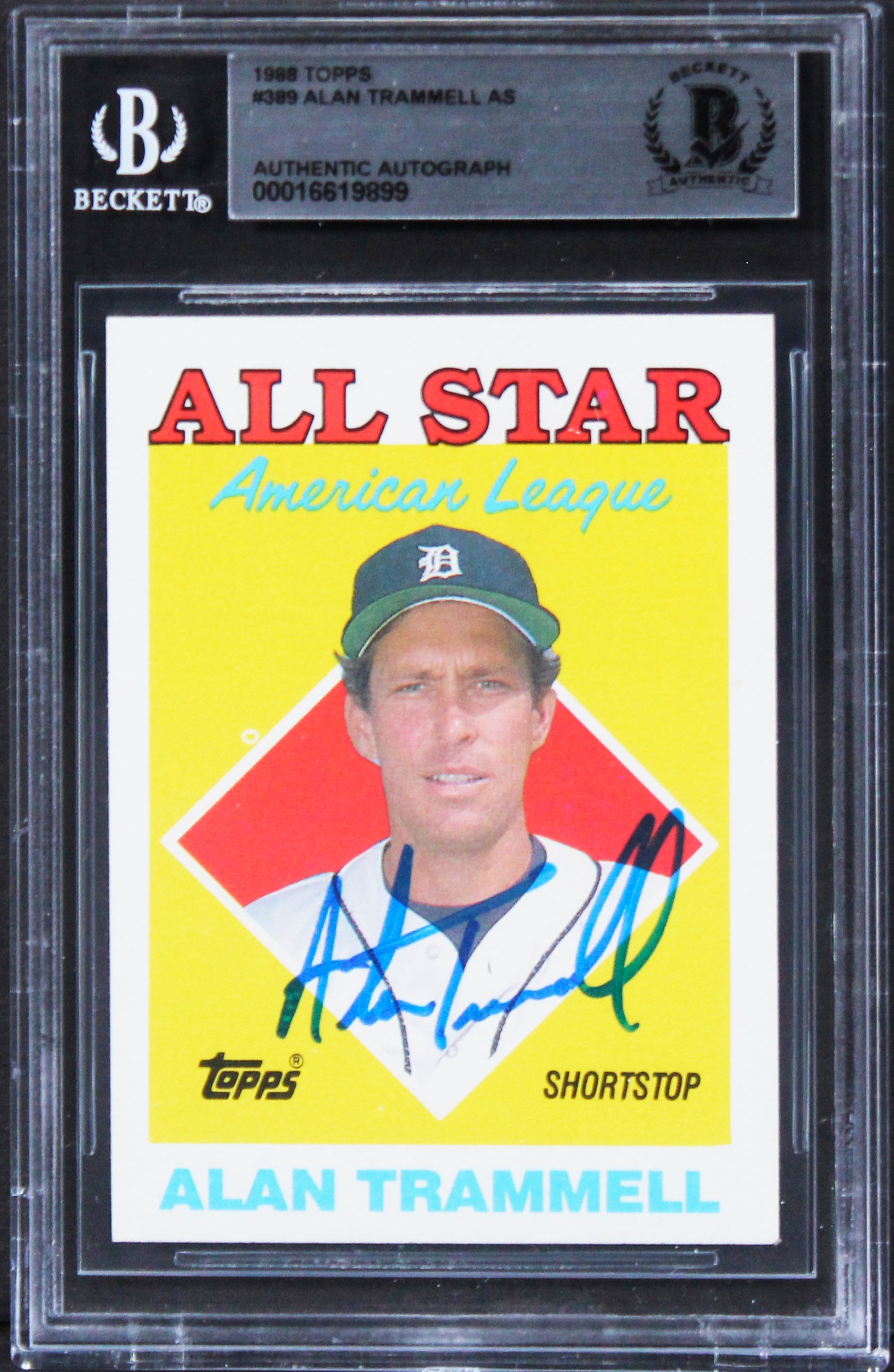 Tigers Alan Trammell Authentic Signed 1989 Topps #389 Card BAS Slabbed