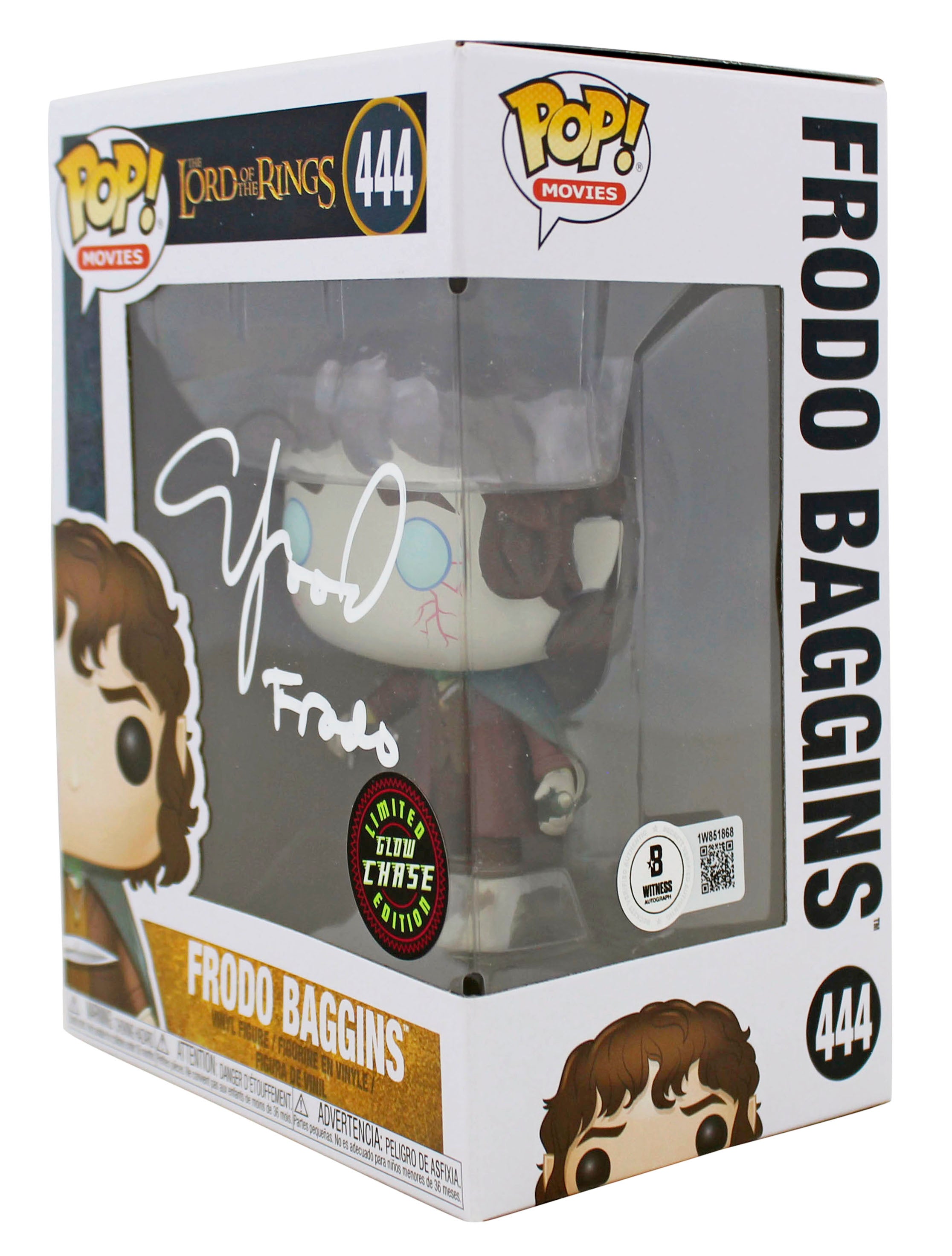 Elijah Wood LOTR "Frodo" Signed #444 Alt Funko Pop Figure w/ White Sig BAS Wit