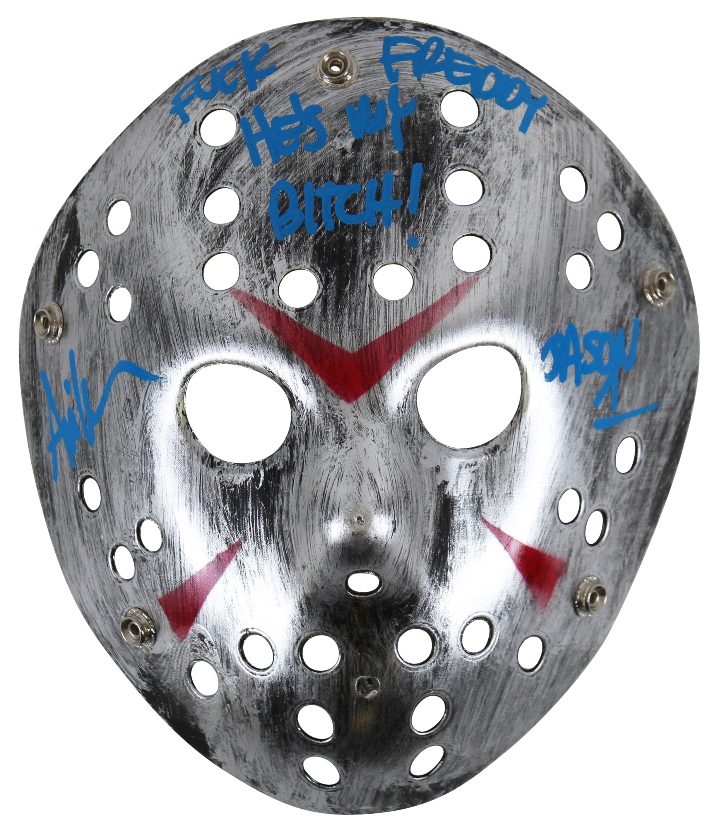 Ari Lehman Friday The 13th "F*** Freddy!" Signed Silver Jason Mask BAS Witnessed