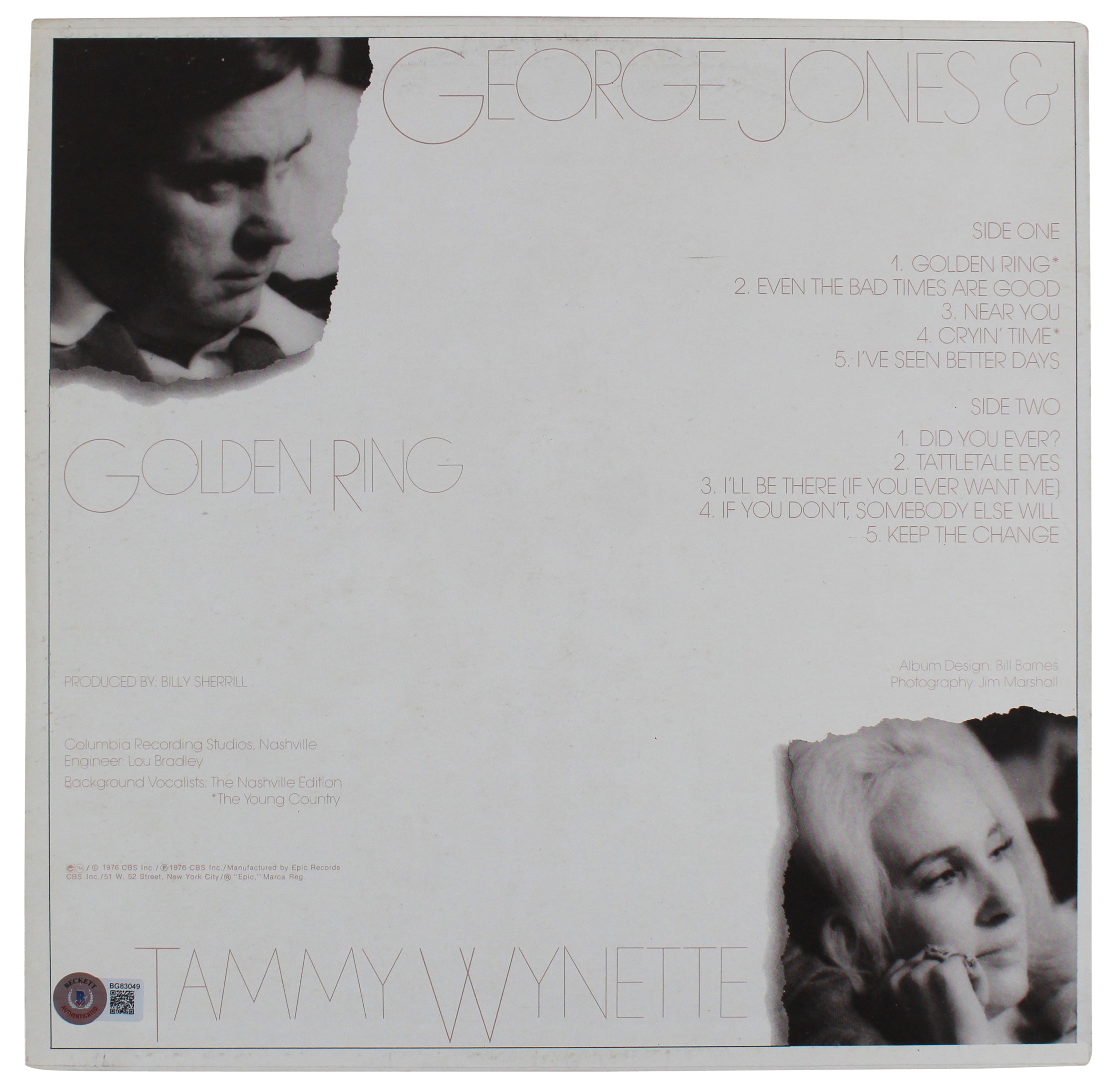 George Jones "Thanks" Authentic Signed Golden Ring Album Cover BAS #BG83049