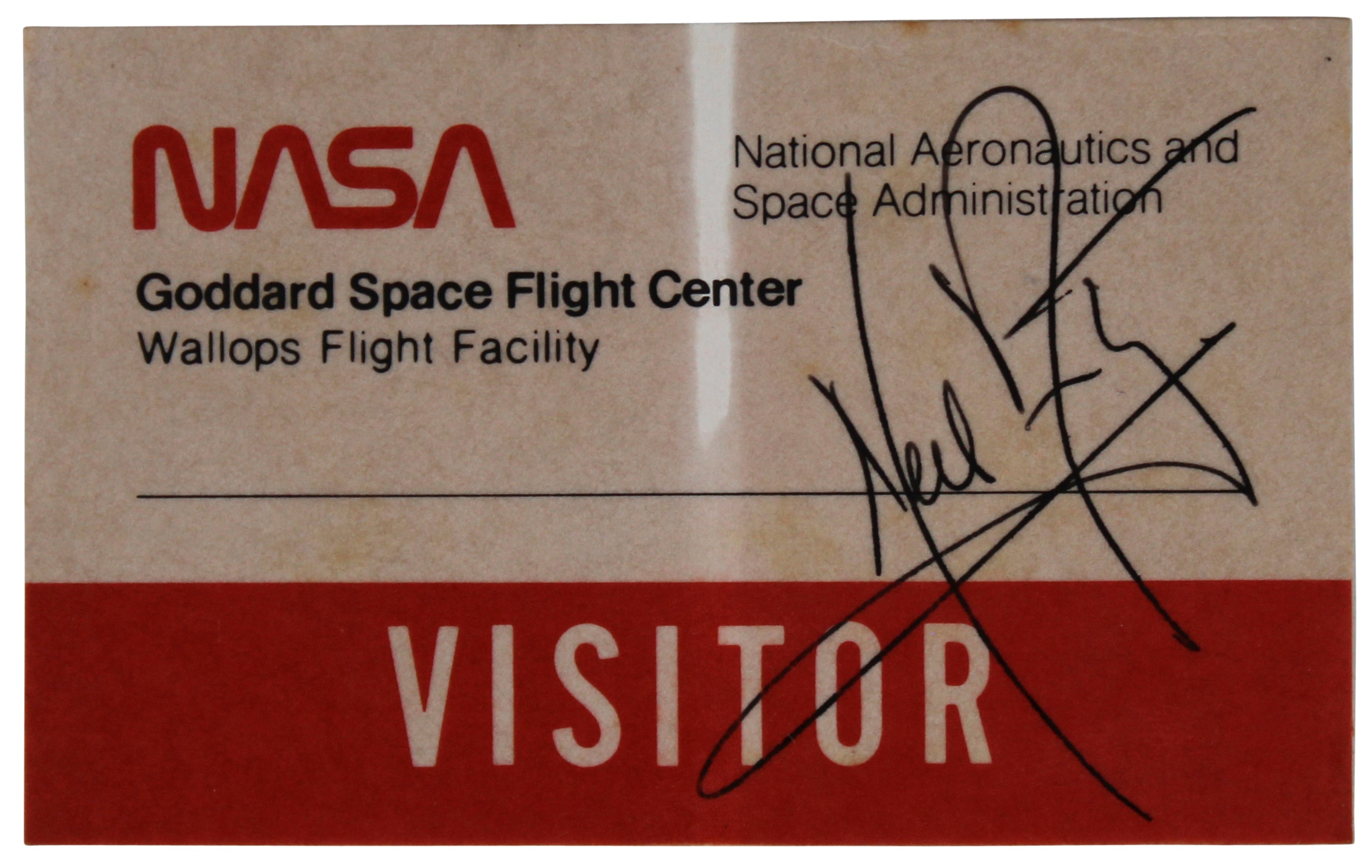 Neil Armstrong Apollo 11 Signed NASA Space Flight Center Visitor Badge BAS JSA