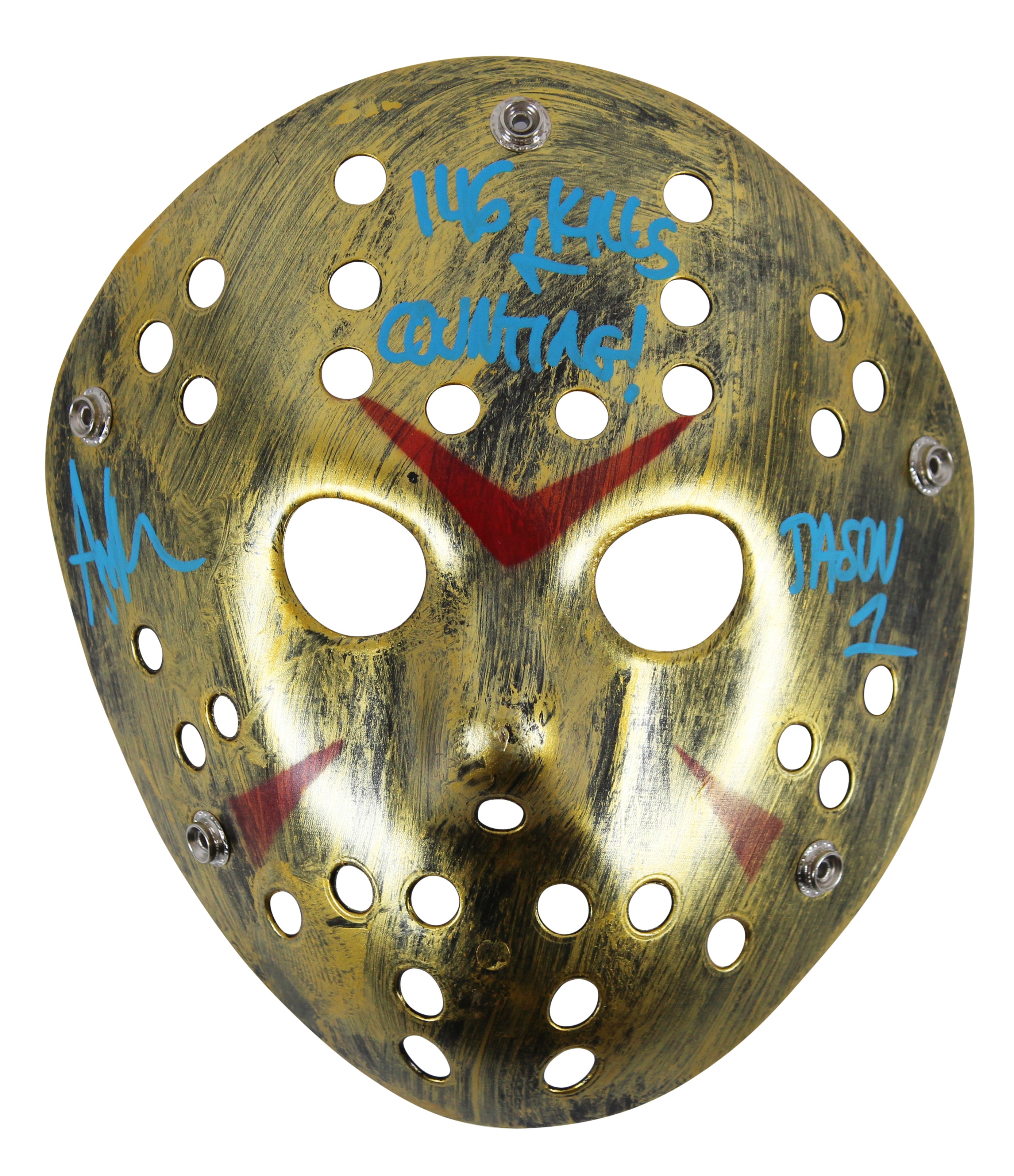 Ari Lehman Friday The 13th "146 Kills & Counting!" Signed Gold Jason Mask BAS