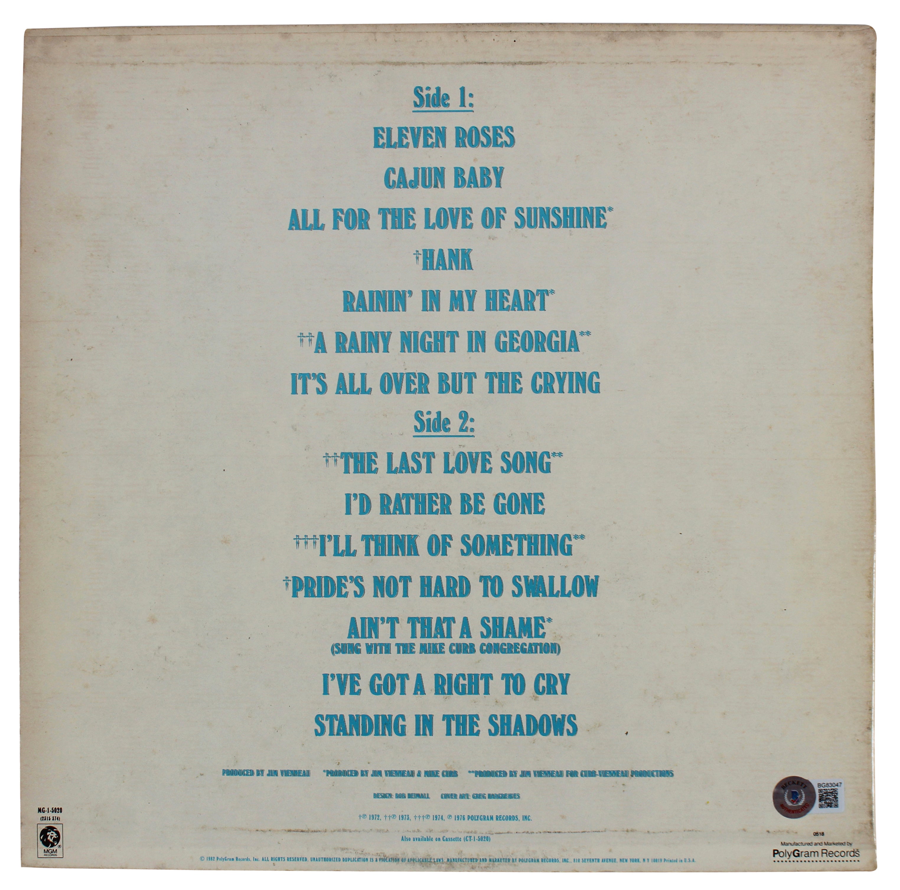 Hank Williams Jr. Authentic Signed 14 Greatest Hits Album Cover BAS #BG83047