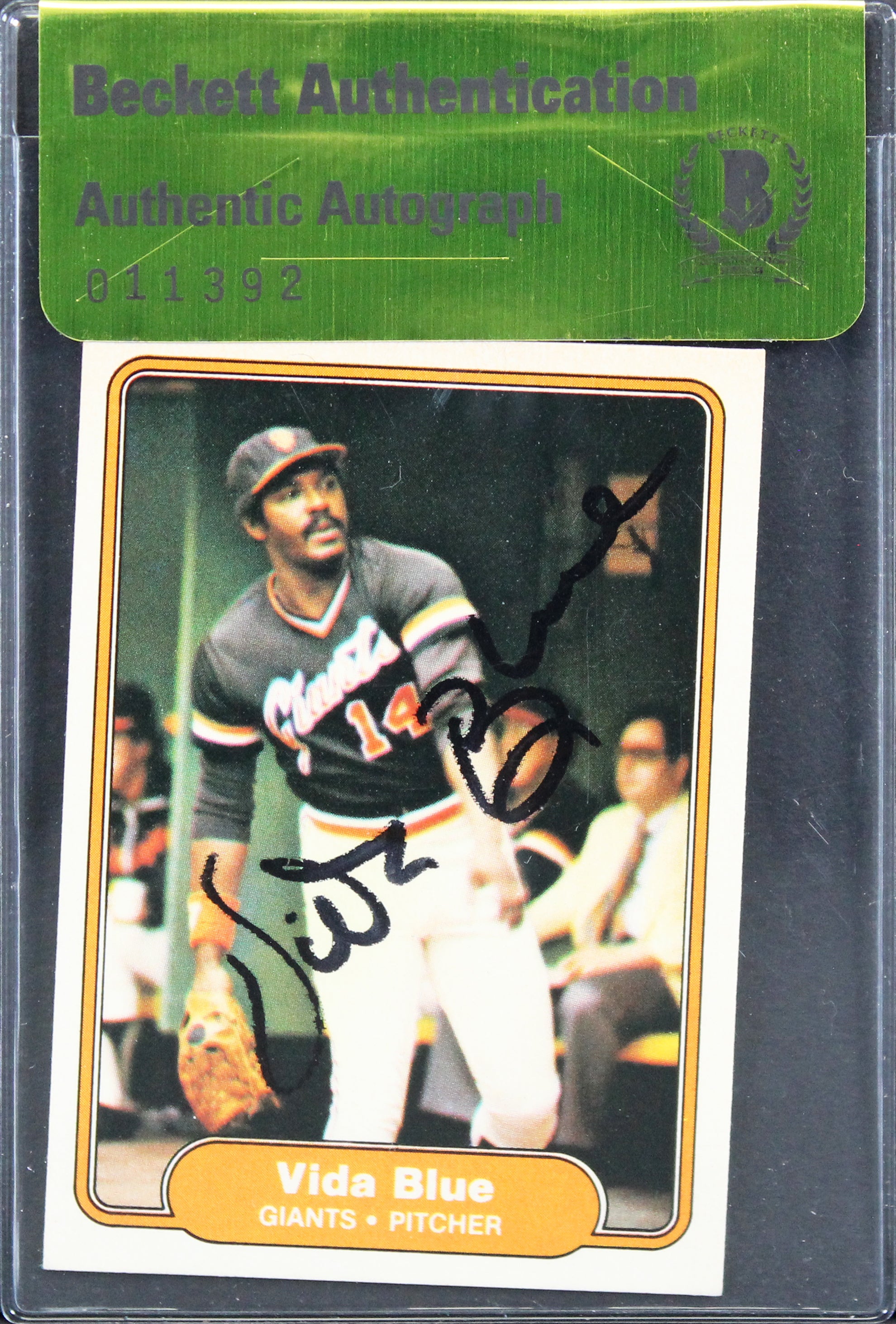 Giants Vida Blue Authentic Signed 1982 Fleer #384 Card BAS #11392