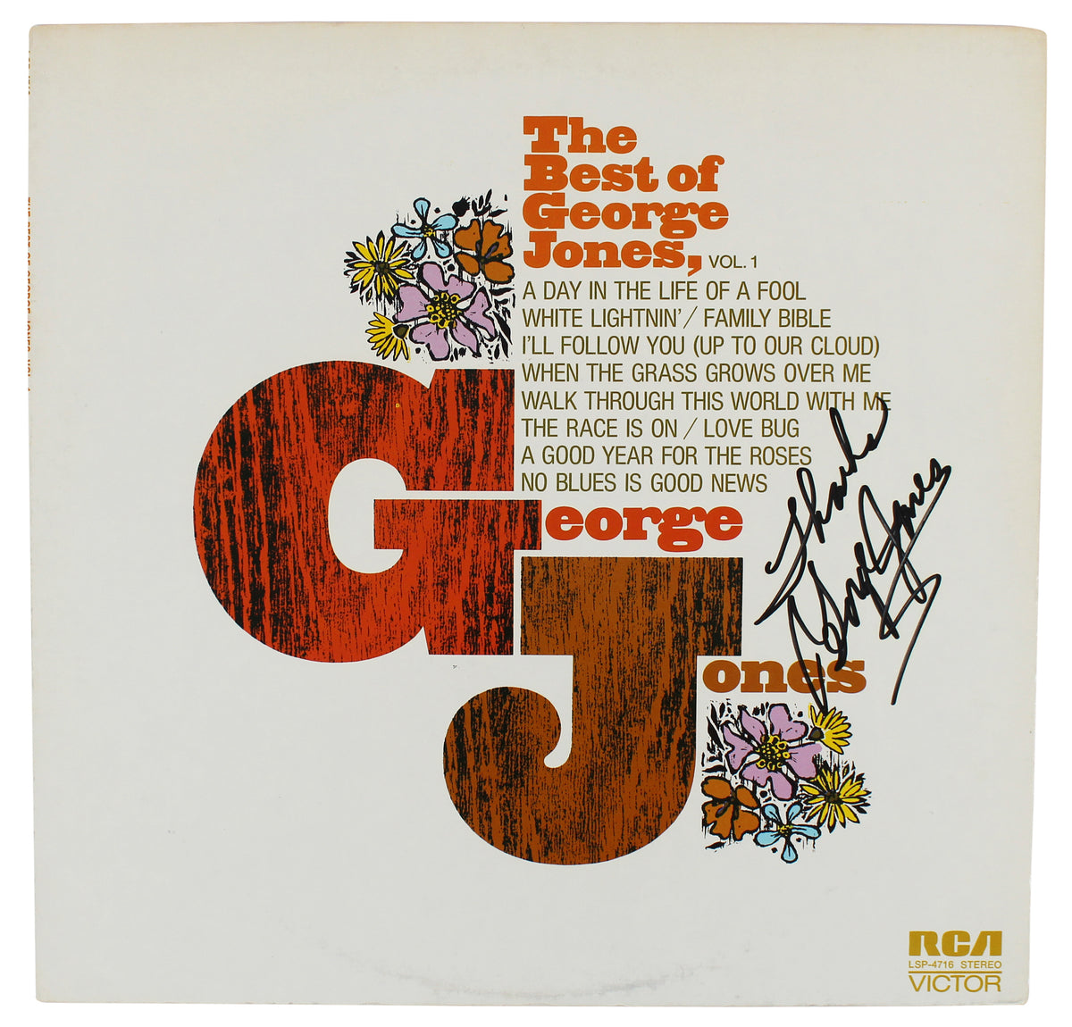 George Jones "Thanks" Signed The Best Of George Jones Album Cover BAS #BG83046