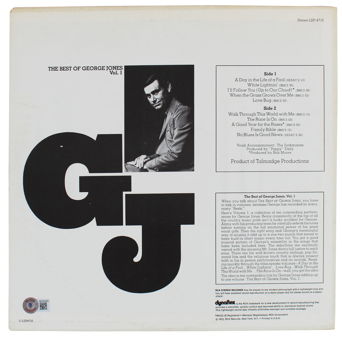 George Jones "Thanks" Signed The Best Of George Jones Album Cover BAS #BG83046