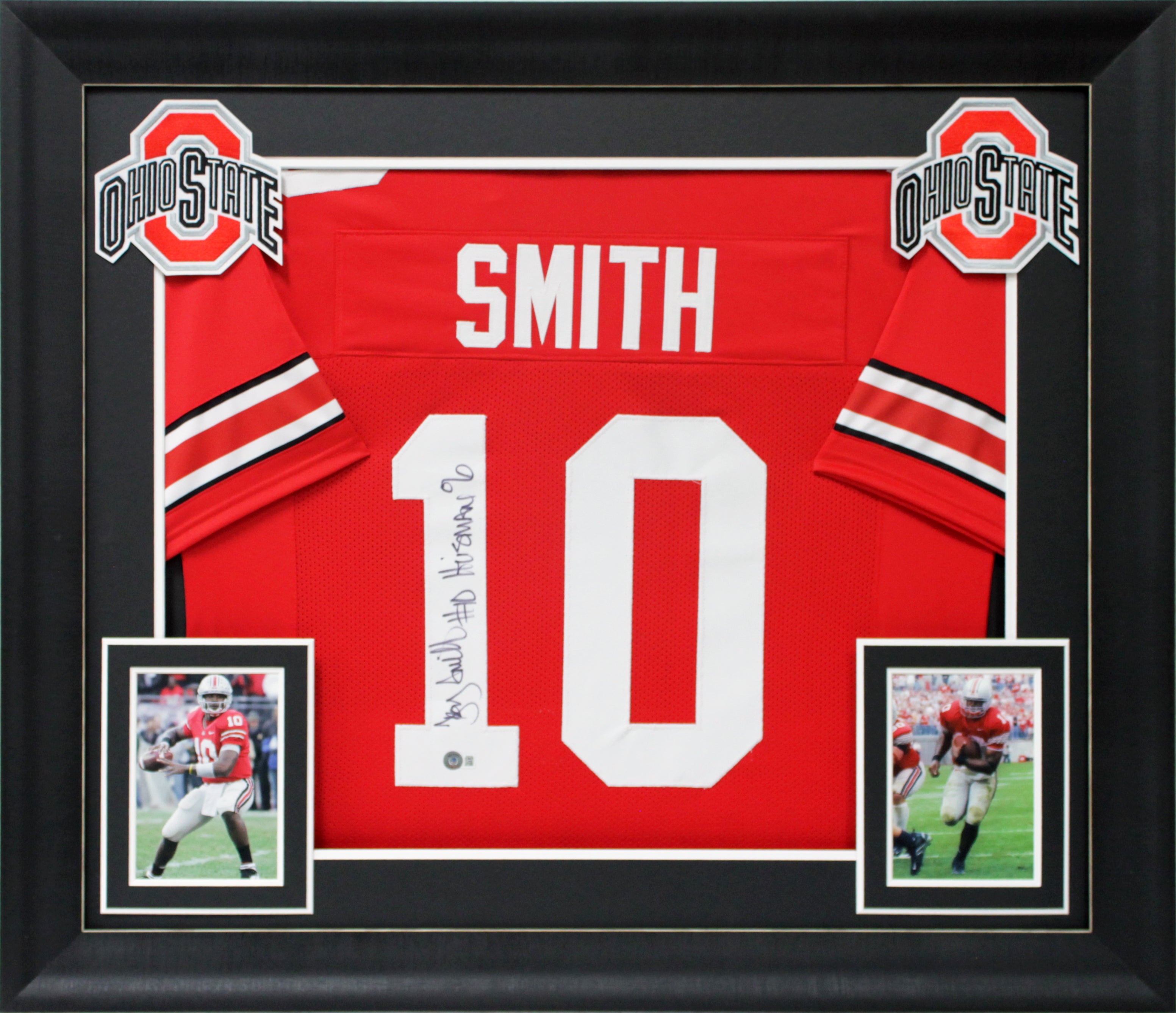 Ohio State Troy Smith "Heisman 06" Signed Red Pro Style Framed Jersey BAS Wit