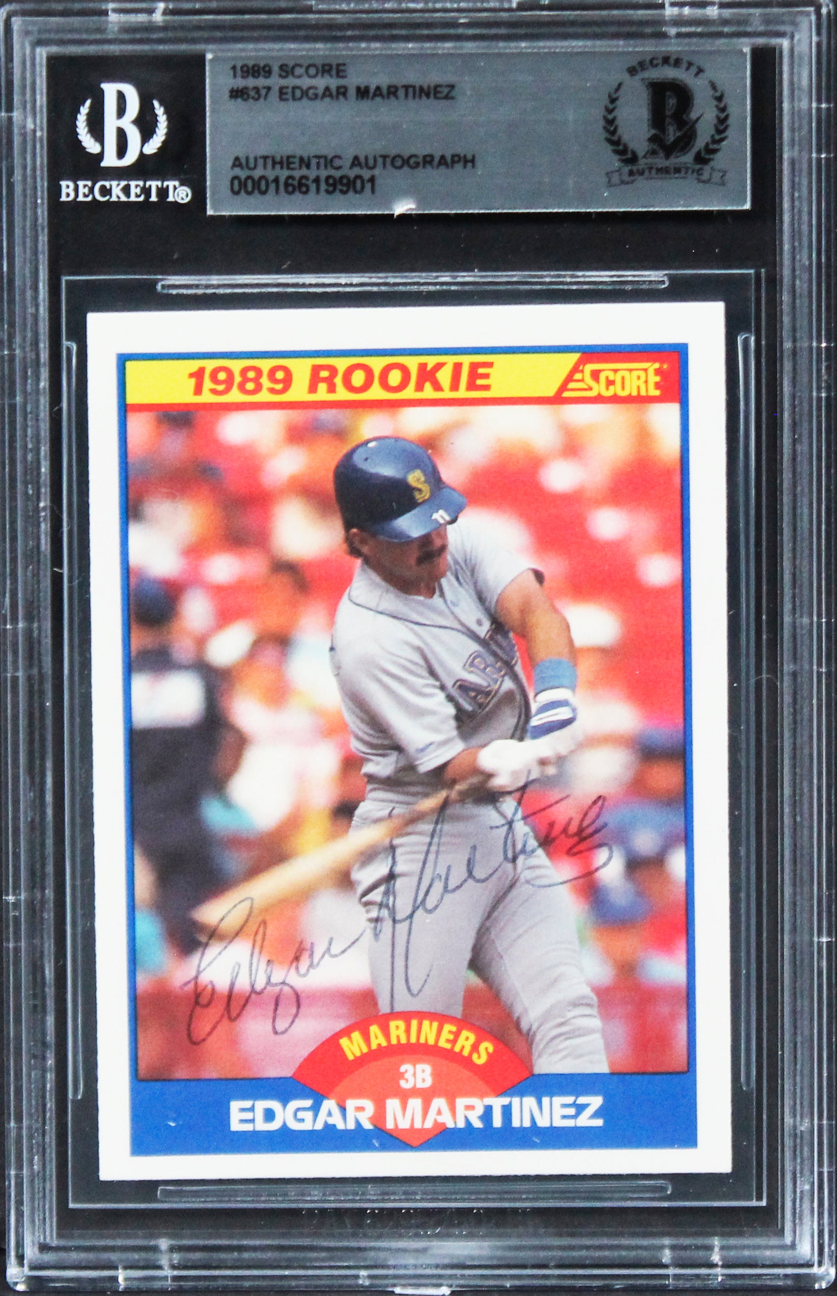 Mariners Edgar Martinez Authentic Signed 1989 Score Rookie #637 Card BAS Slabbed