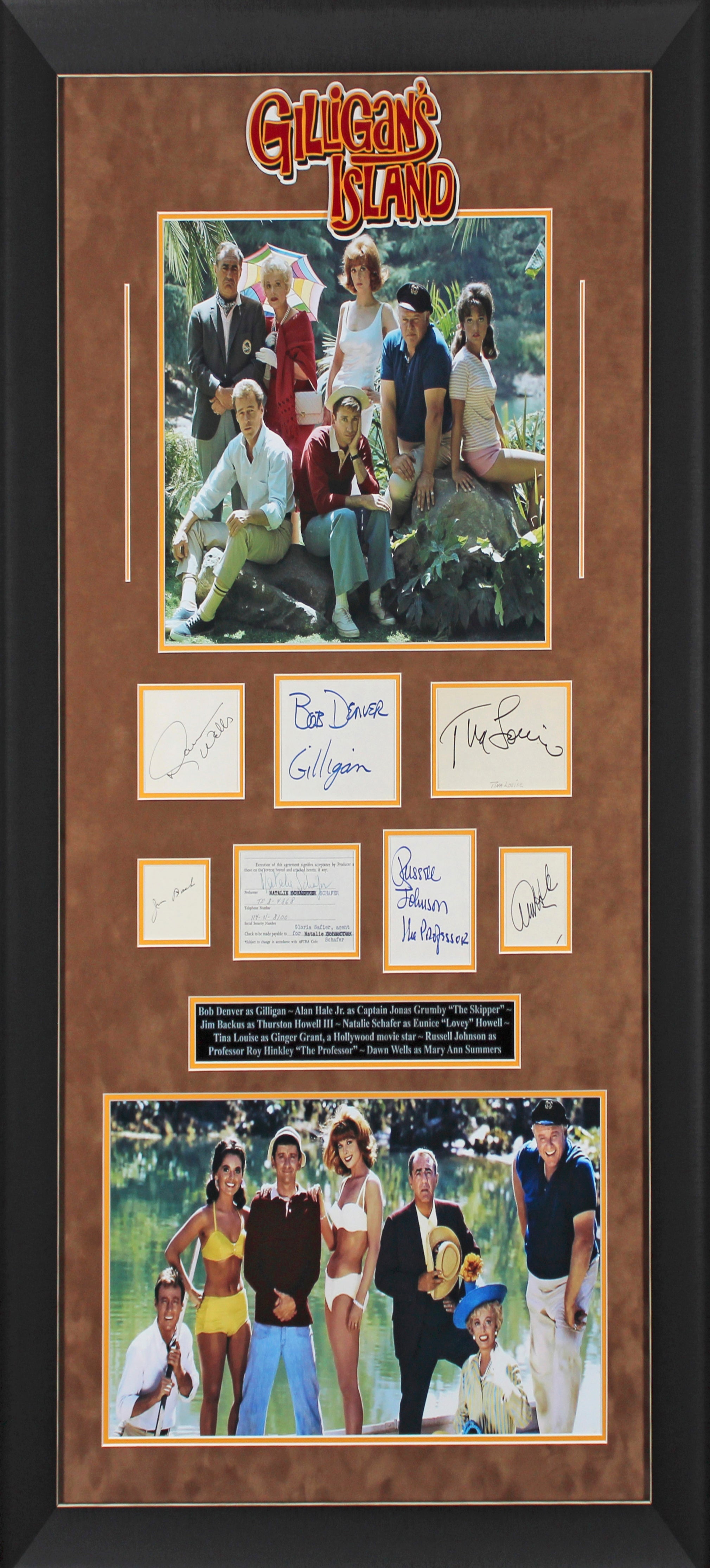 Gilligan's Island (7) Denver, Wells, Louise, Schafer Signed Framed Display BAS