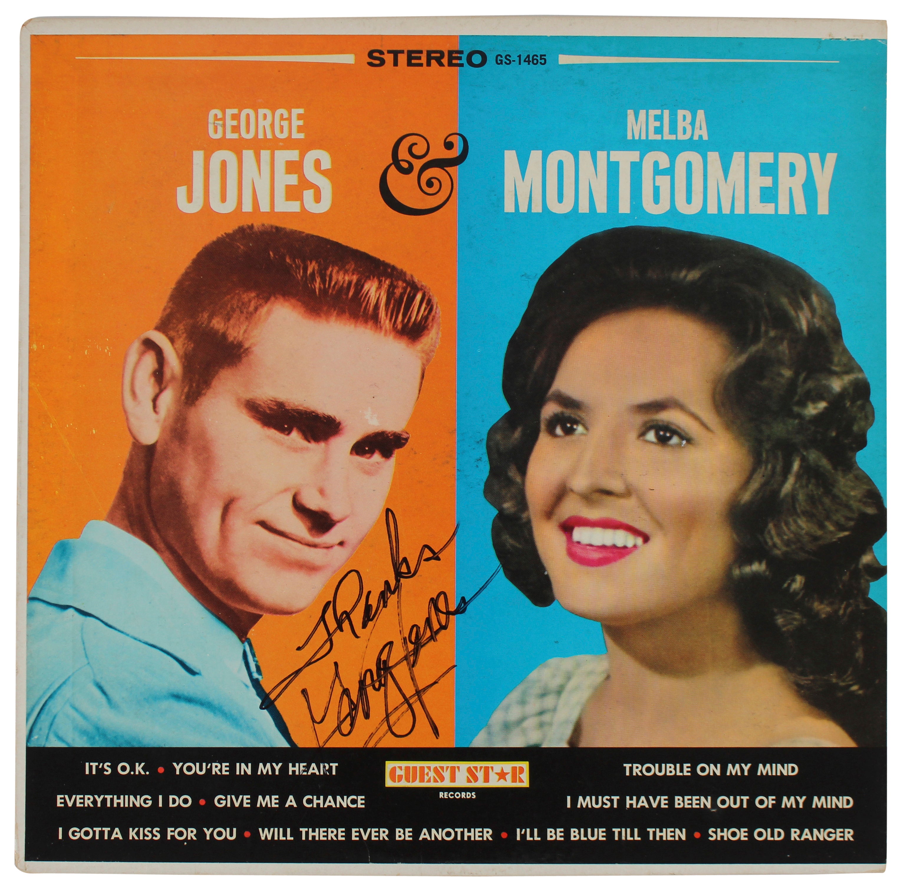 George Jones "Thanks" Authentic Signed Guest Star Album Cover BAS #BG83043