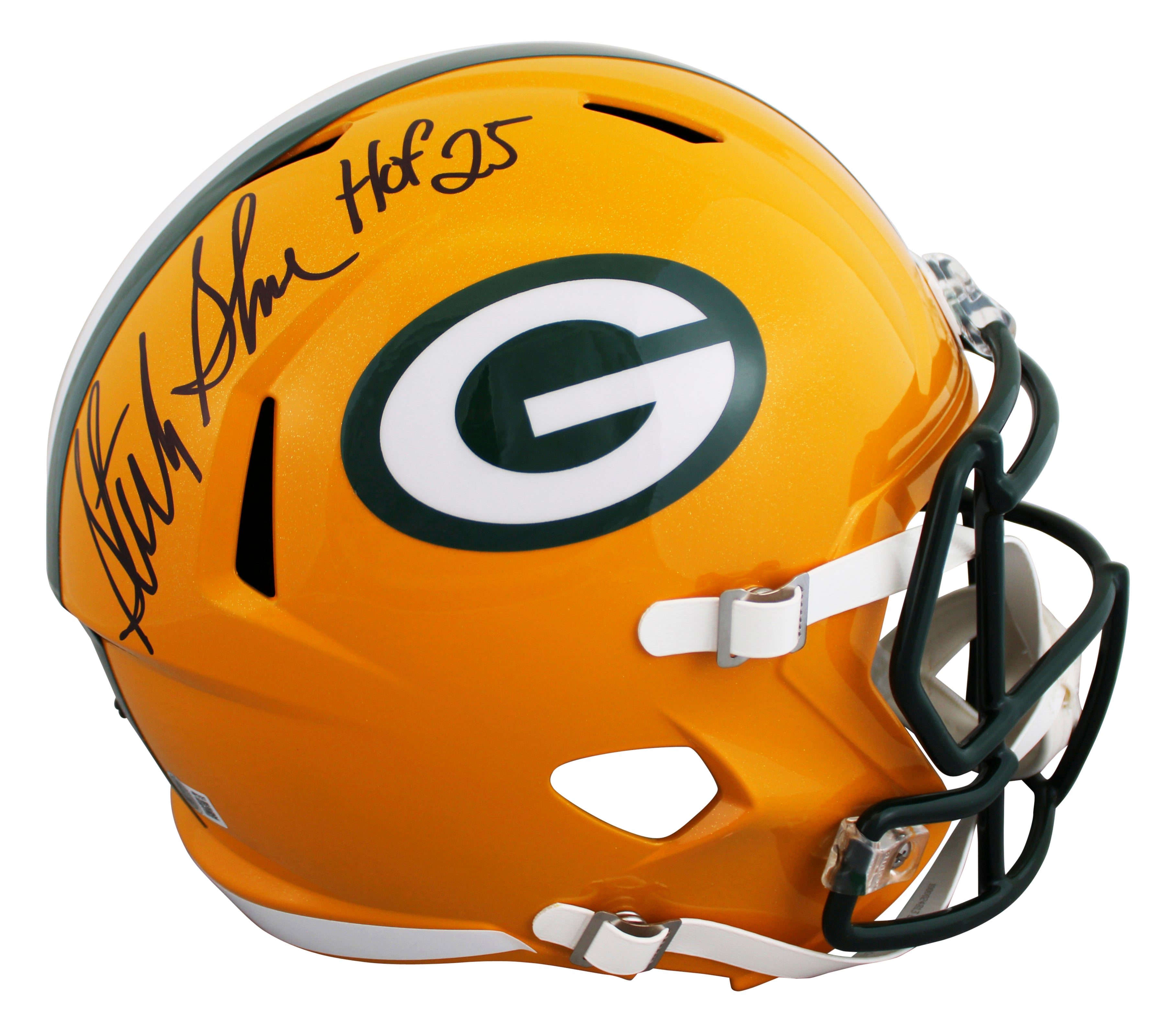 Packers Sterling Sharpe "HOF 25" Signed F/S Speed Rep Helmet W/ Case BAS Witness