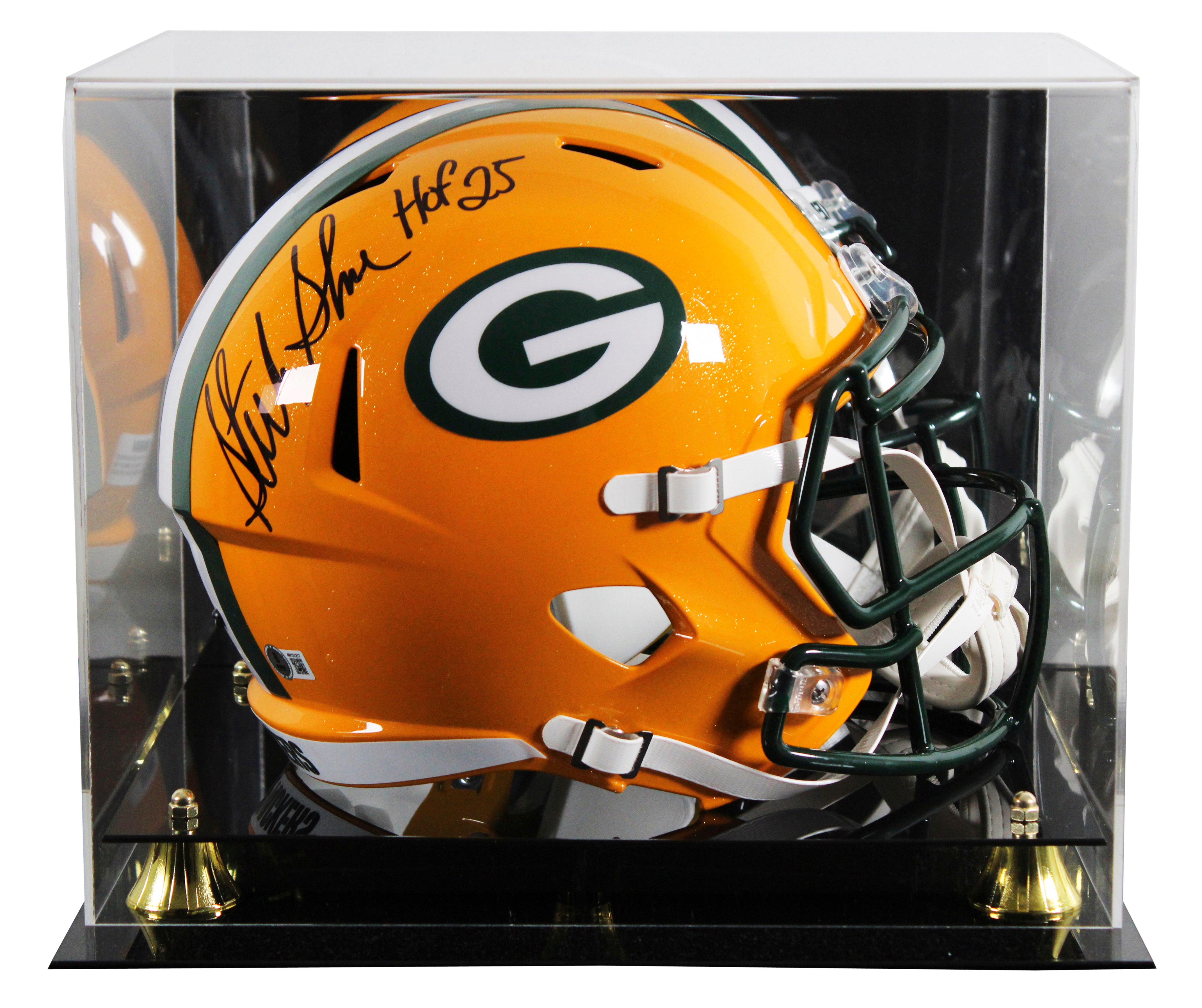 Packers Sterling Sharpe "HOF 25" Signed F/S Speed Rep Helmet W/ Case BAS Witness