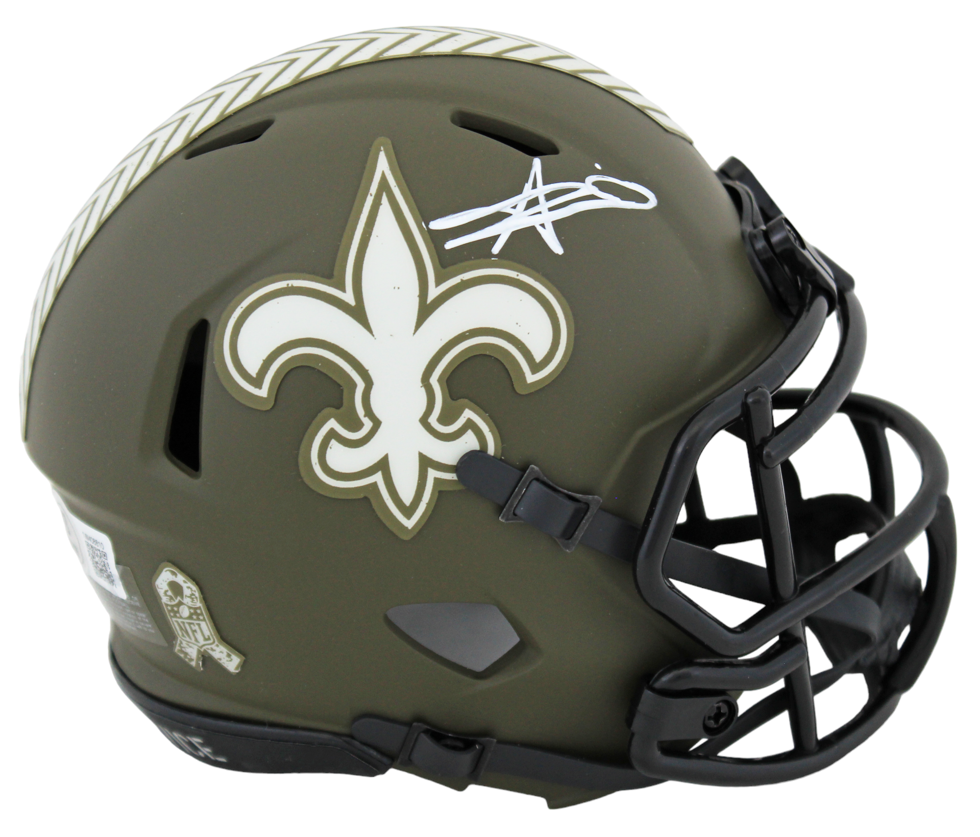 Saints Alvin Kamara Signed Salute To Service Speed Mini Helmet w/ Case BAS Wit