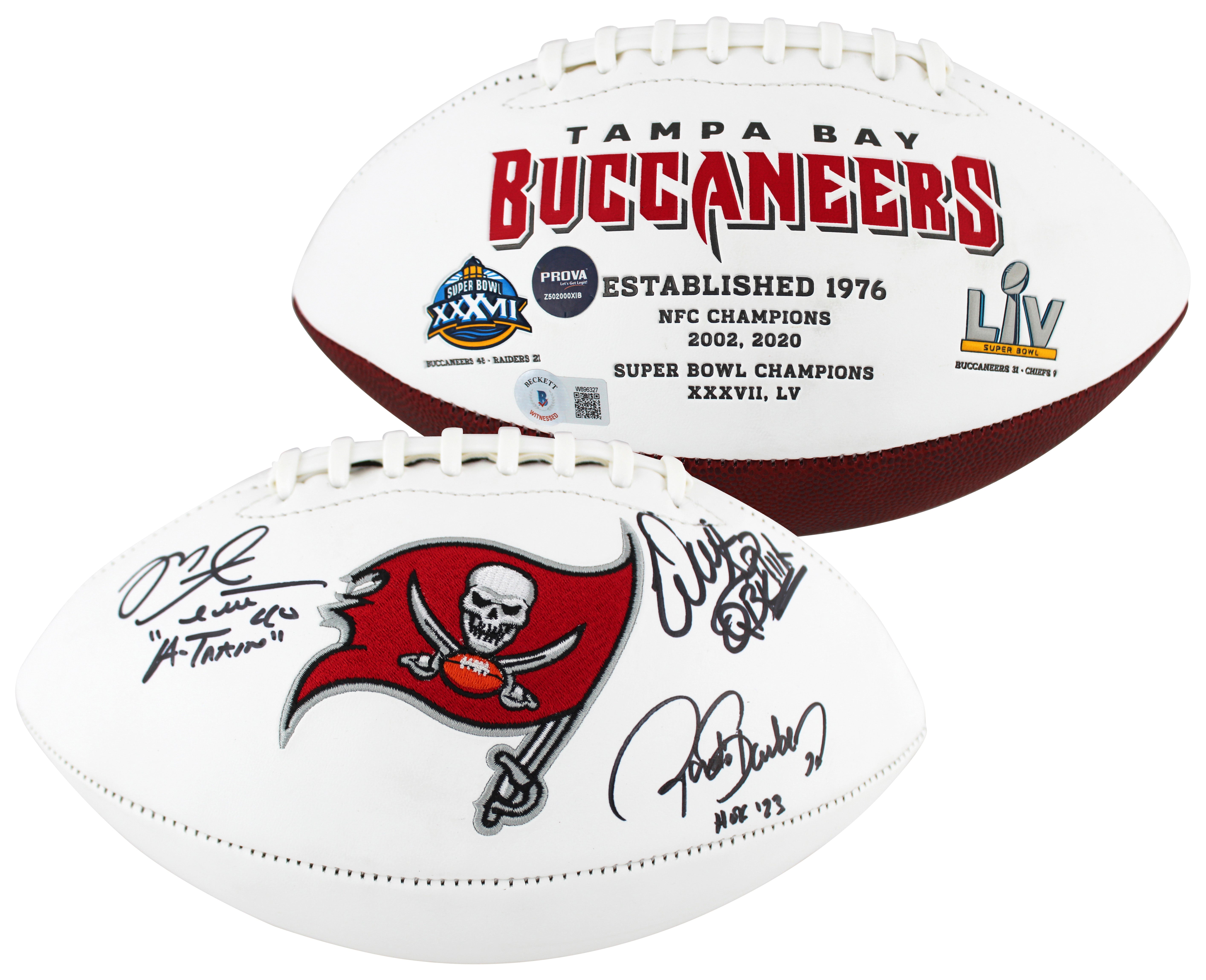 Bucs (3) Sapp, Barber & Alstott Signed Wilson White Panel Logo Football BAS Wit