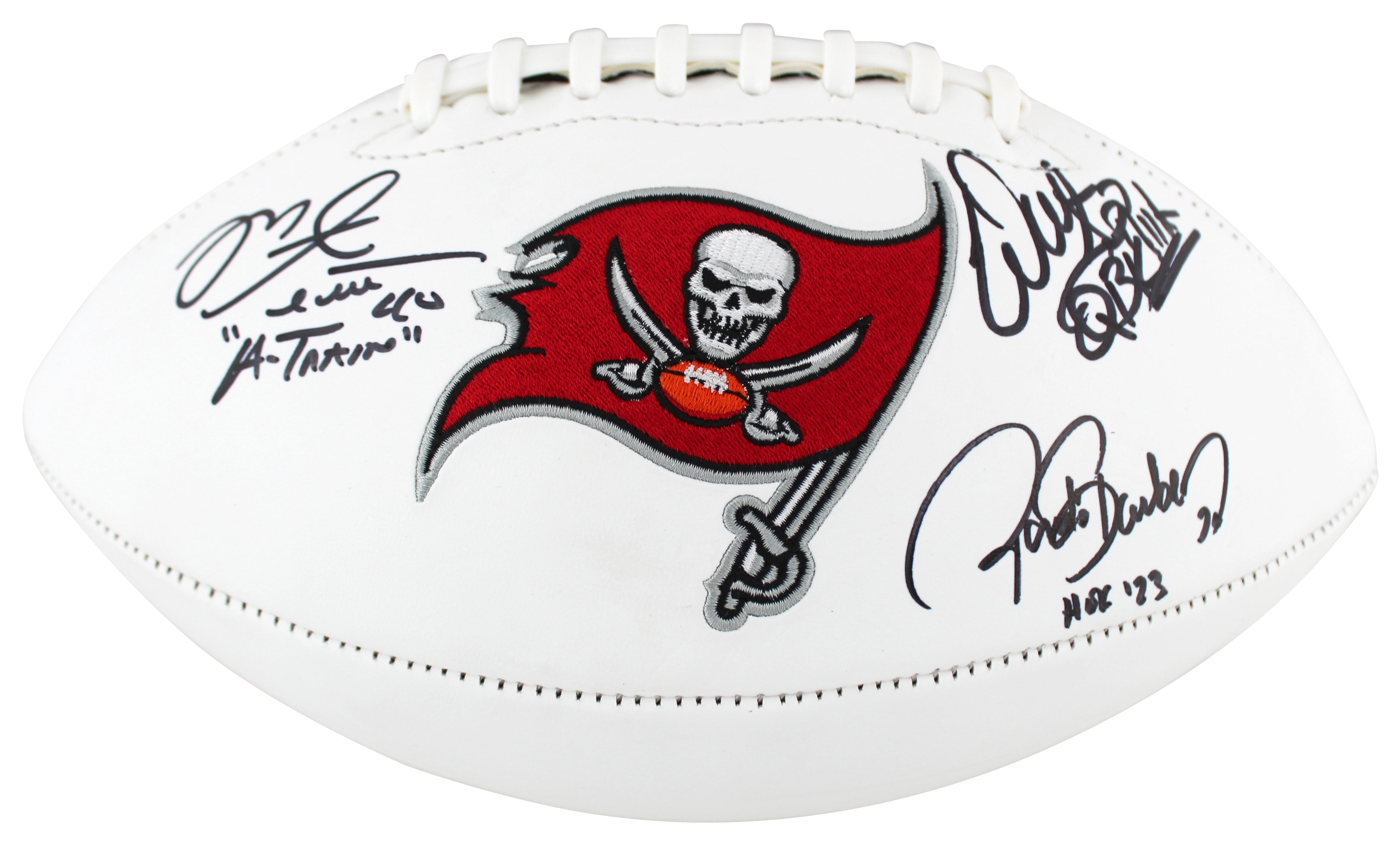 Bucs (3) Sapp, Barber & Alstott Signed Wilson White Panel Logo Football BAS Wit