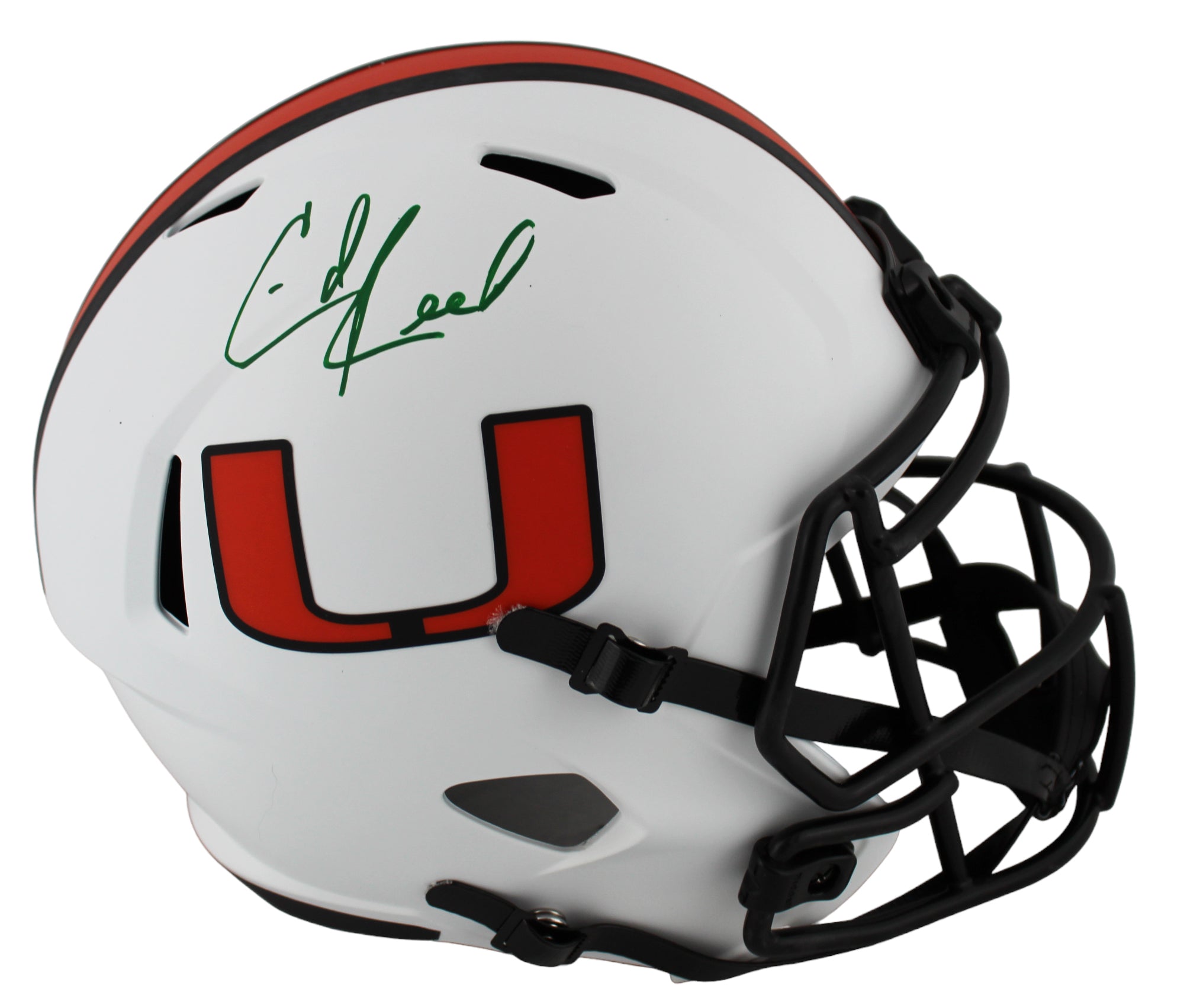 Miami Ed Reed Authentic Signed Lunar Full Size Speed Rep Helmet BAS Witnessed