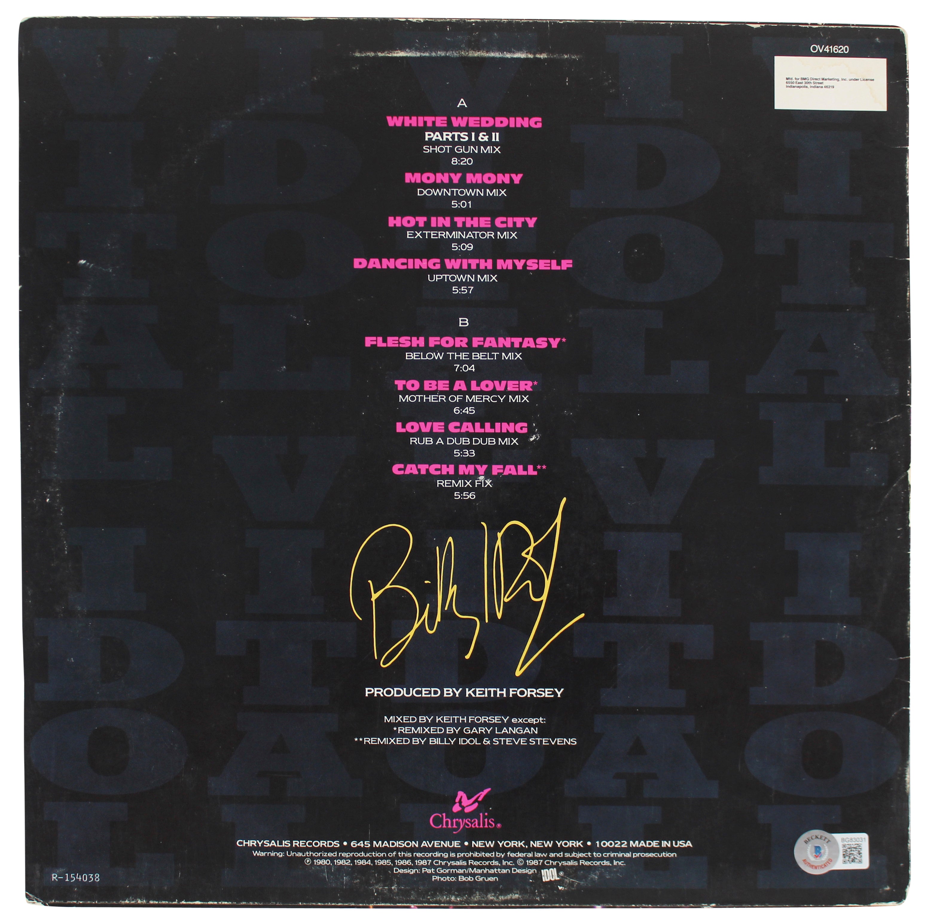 Billy Idol Authentic Signed Vital Idol Album Cover Autographed BAS #BG83031