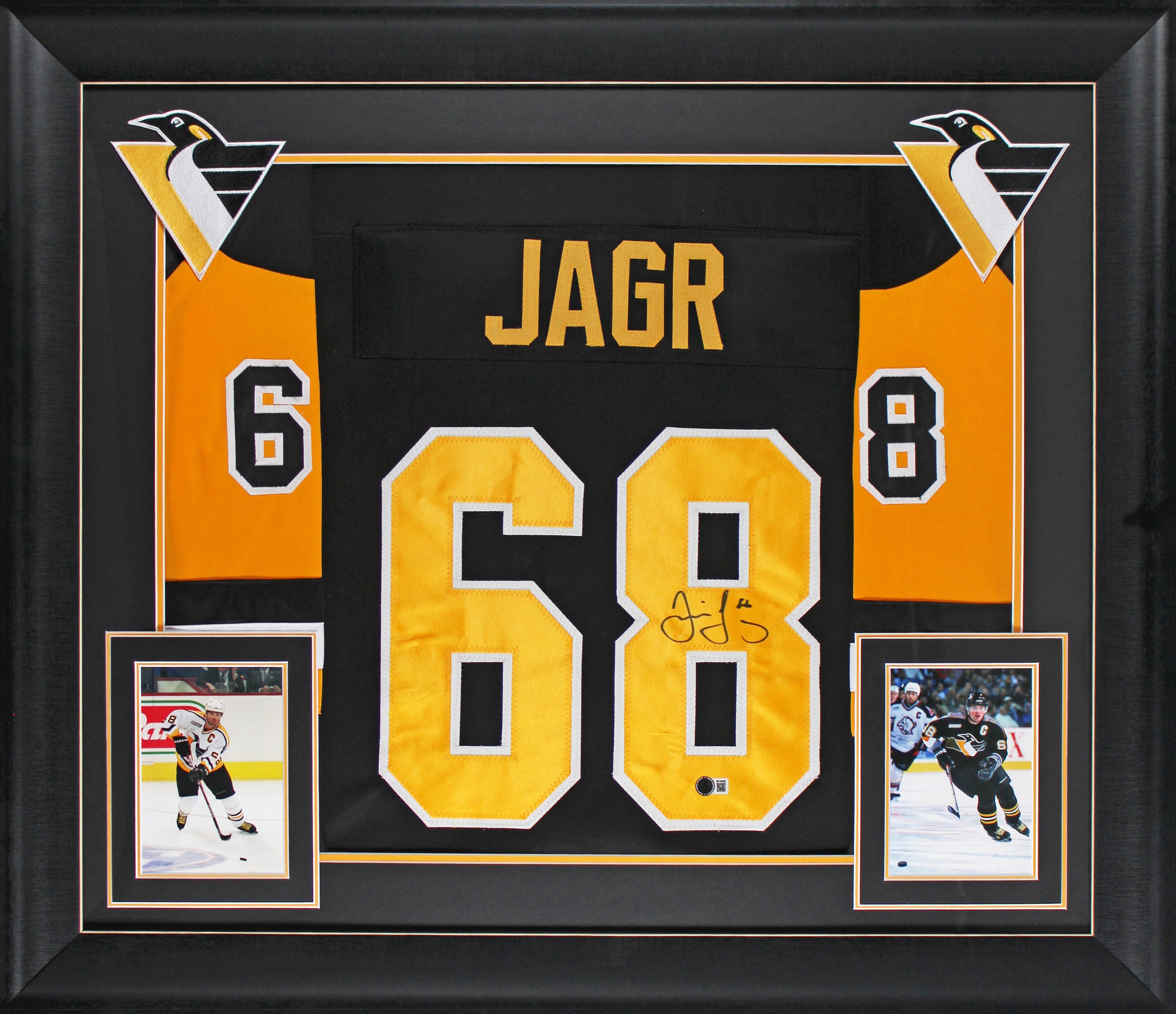 Jaromir Jagr Authentic Signed Black Pro Style Framed Jersey w/ Yellow #s BAS