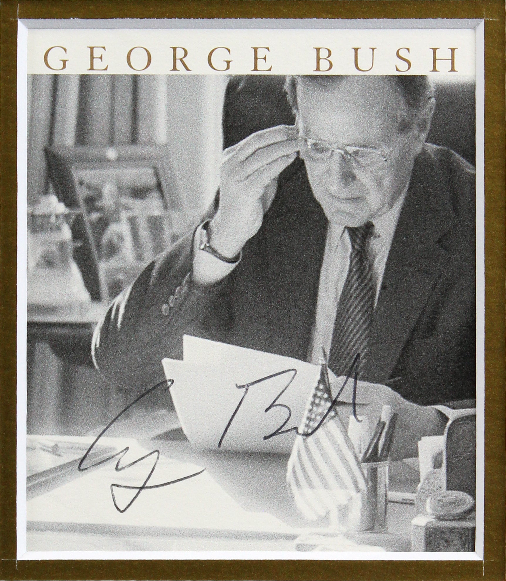George H.W. Bush & George W. Bush Signed Cut Sig Framed Display BAS #AA03683