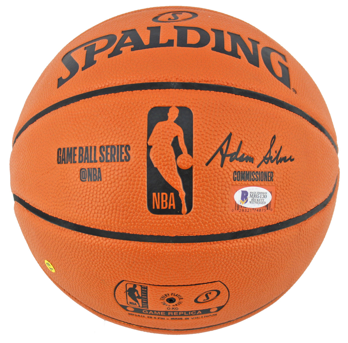 Lakers Magic Johnson Signed Spalding Basketball w/ Gold Signature BAS Witnessed