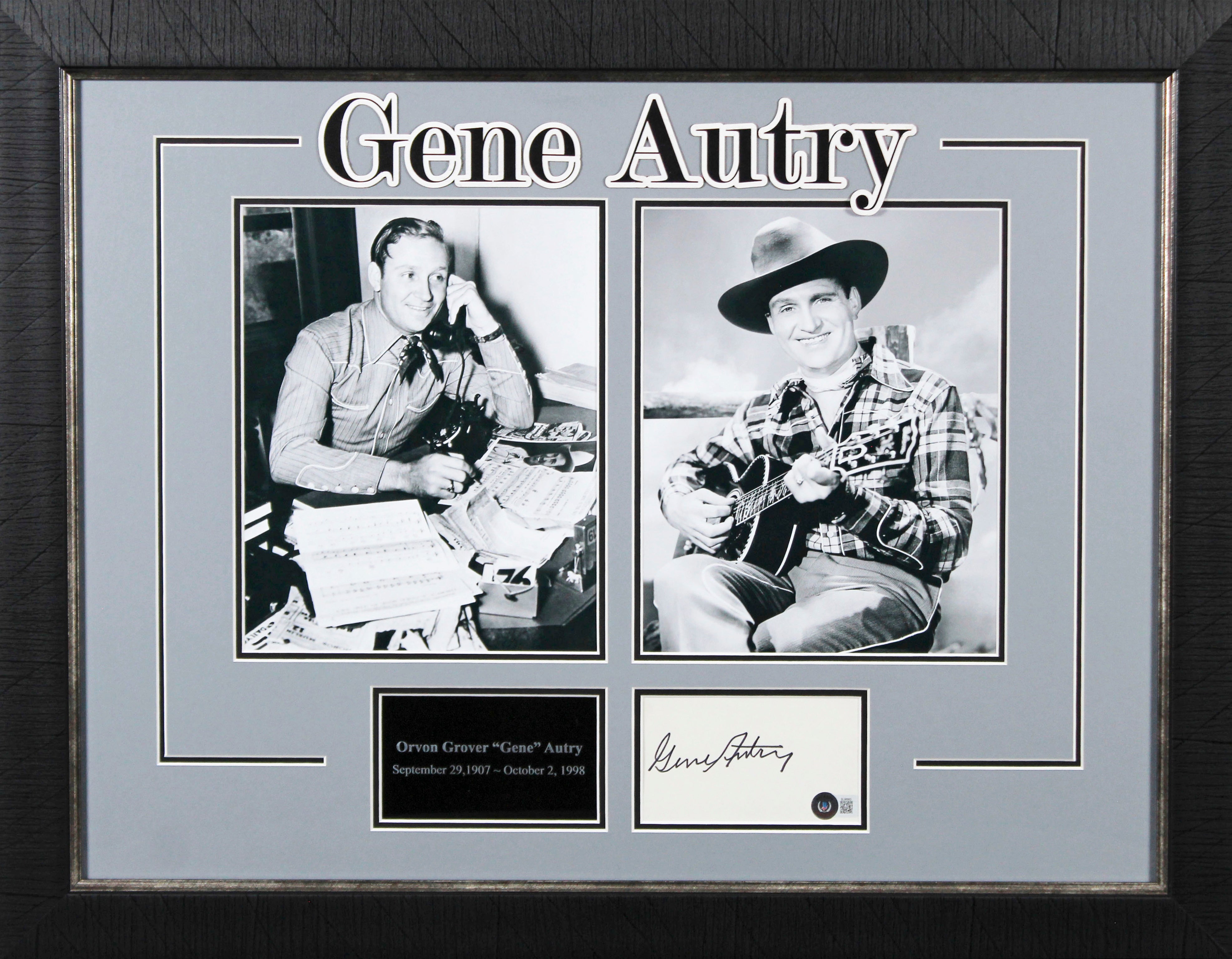 Gene Autry Country Musician & Actor Authentic Signed & Framed 3x5 Index Card BAS