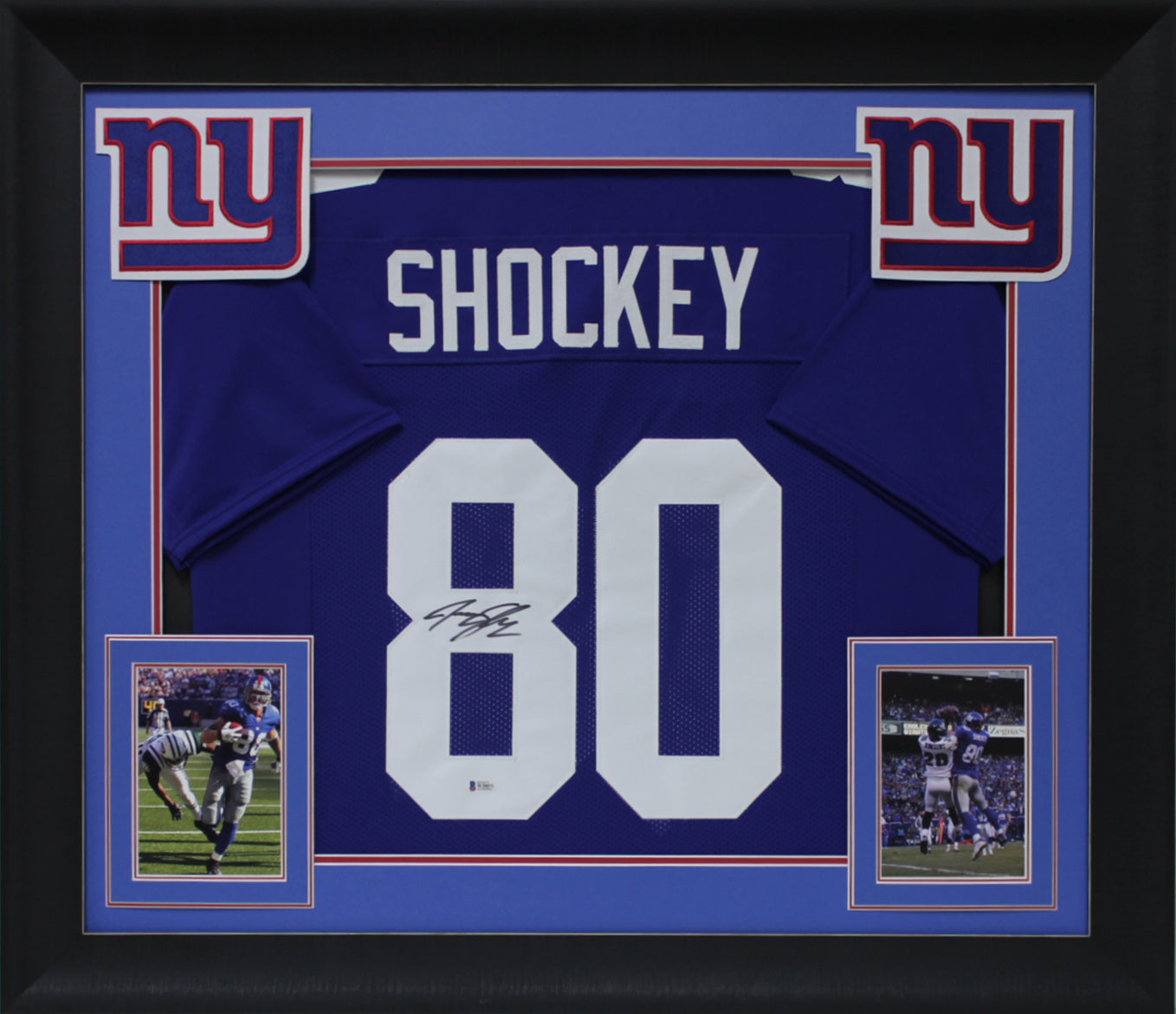 Jeremy Shockey Authentic Signed Blue Pro Style Framed Jersey BAS Witnessed