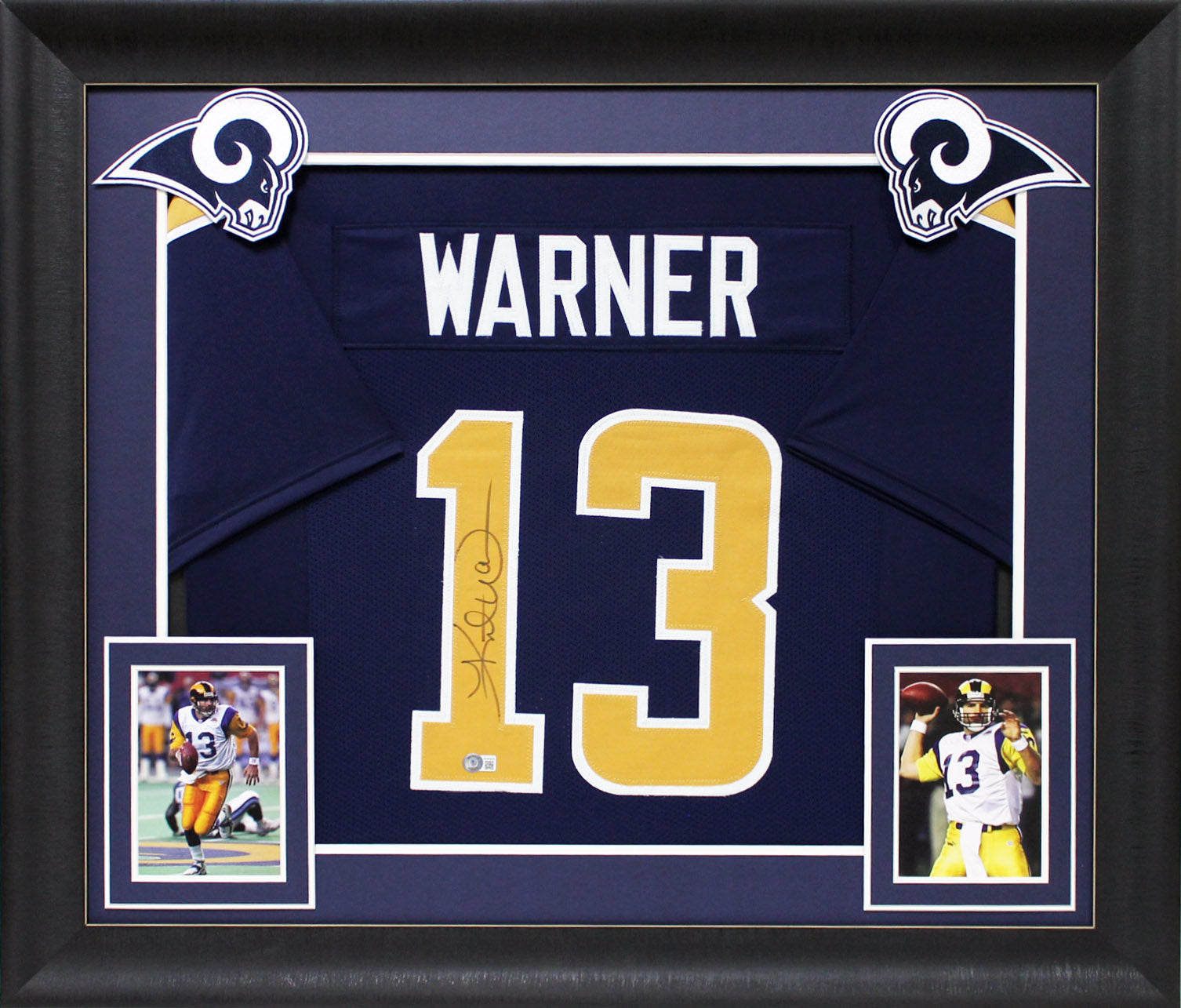 Kurt Warner Authentic Signed Navy Blue Pro Style Framed Jersey BAS Witnessed