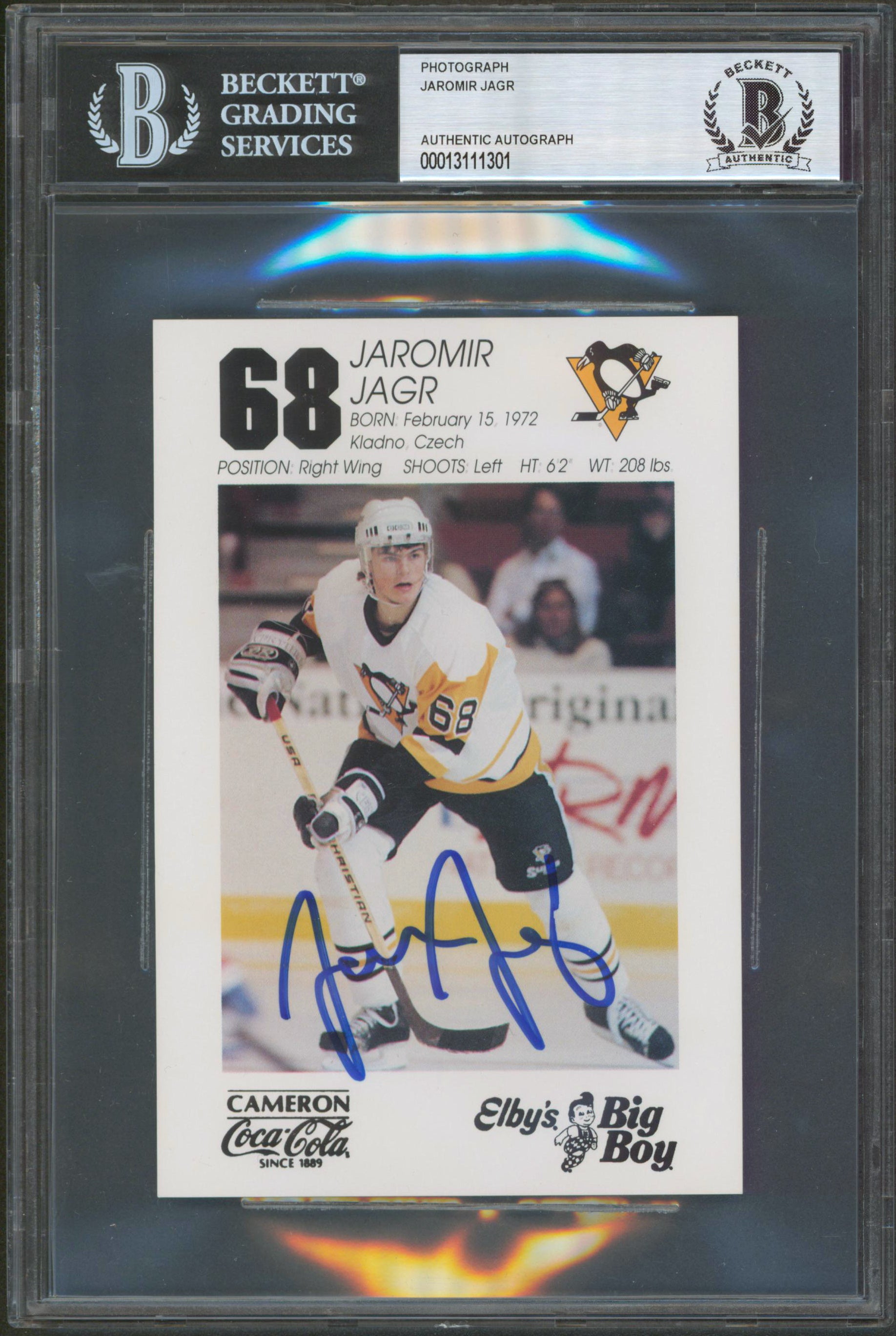 Penguins Jaromir Jagr Authentic Signed 4x6 Photo Autographed BAS Slabbed