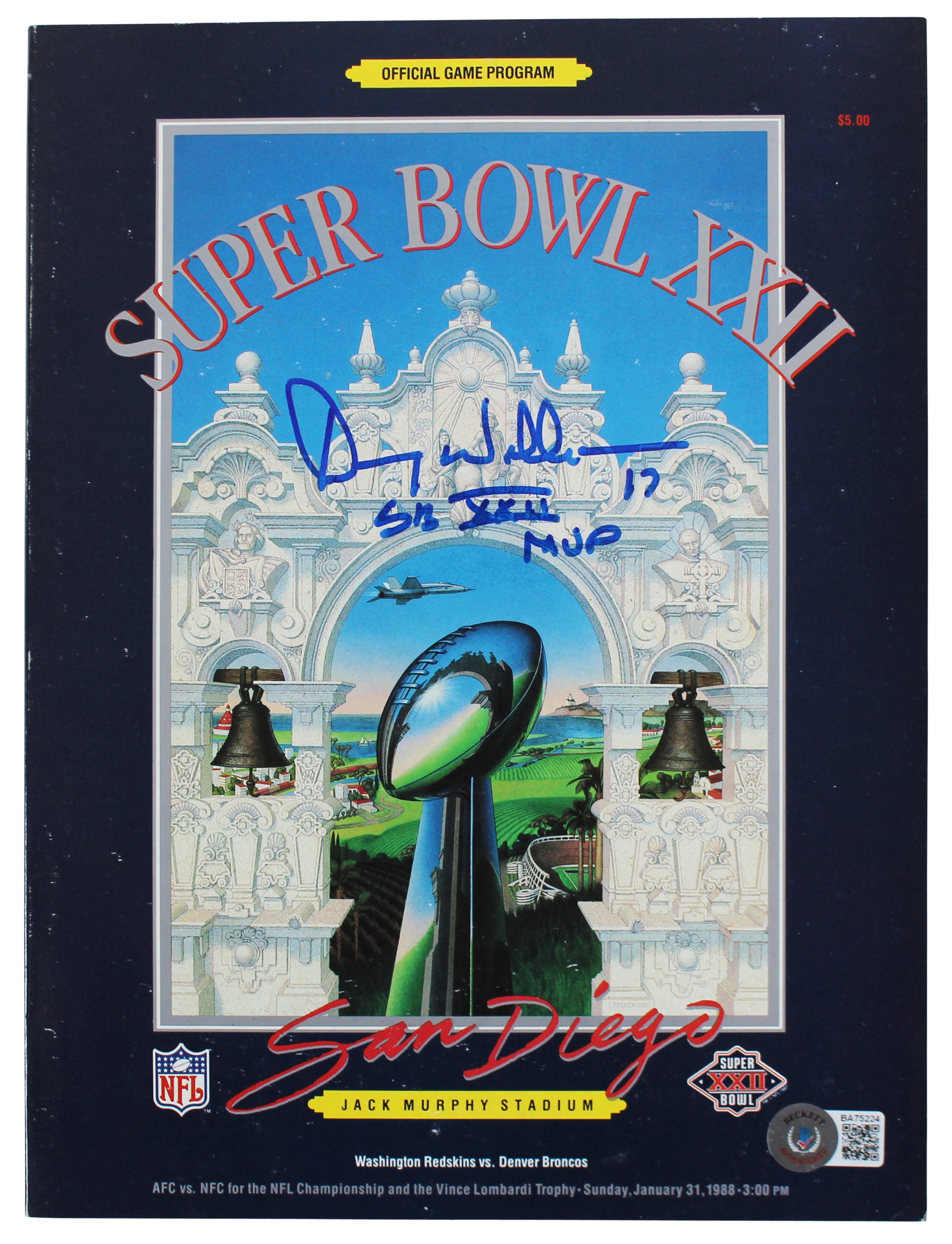 WFT Doug Williams "SB XXII MVP" Authentic Signed SB XXII Program BAS #BA75224