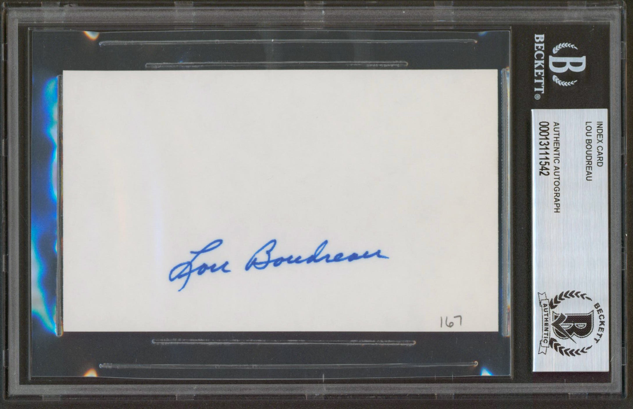 Indians Lou Boudreau Authentic Signed 3x5 Index Card BAS Slabbed
