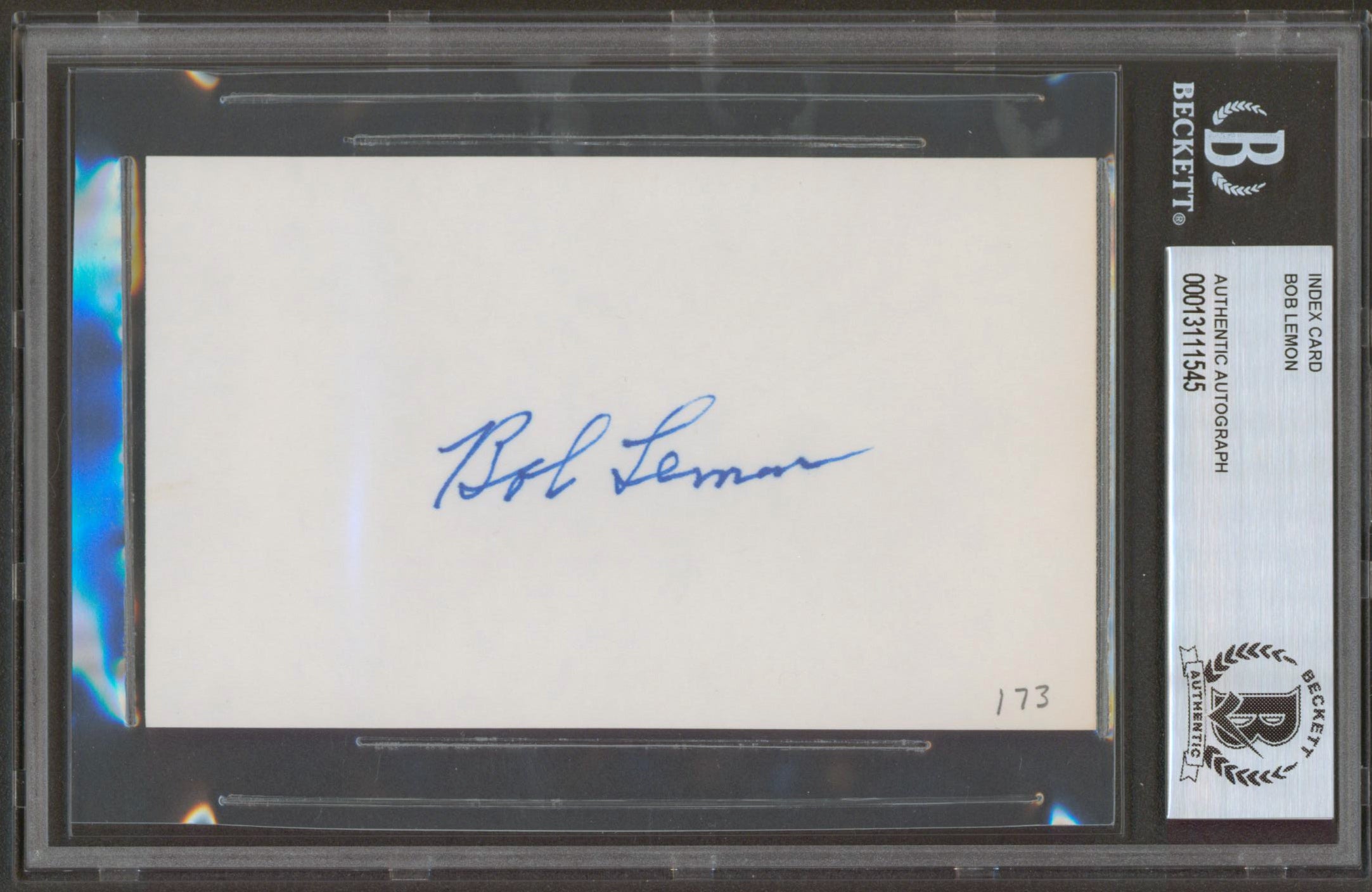 Indians Bob Lemon Authentic Signed 3x5 Index Card Autographed BAS Slab