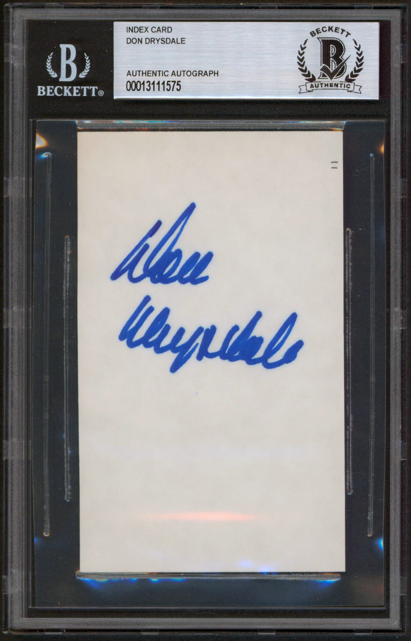 Dodgers Don Drysdale Authentic Signed 3x5  Index Card Autographed BAS Slabbed