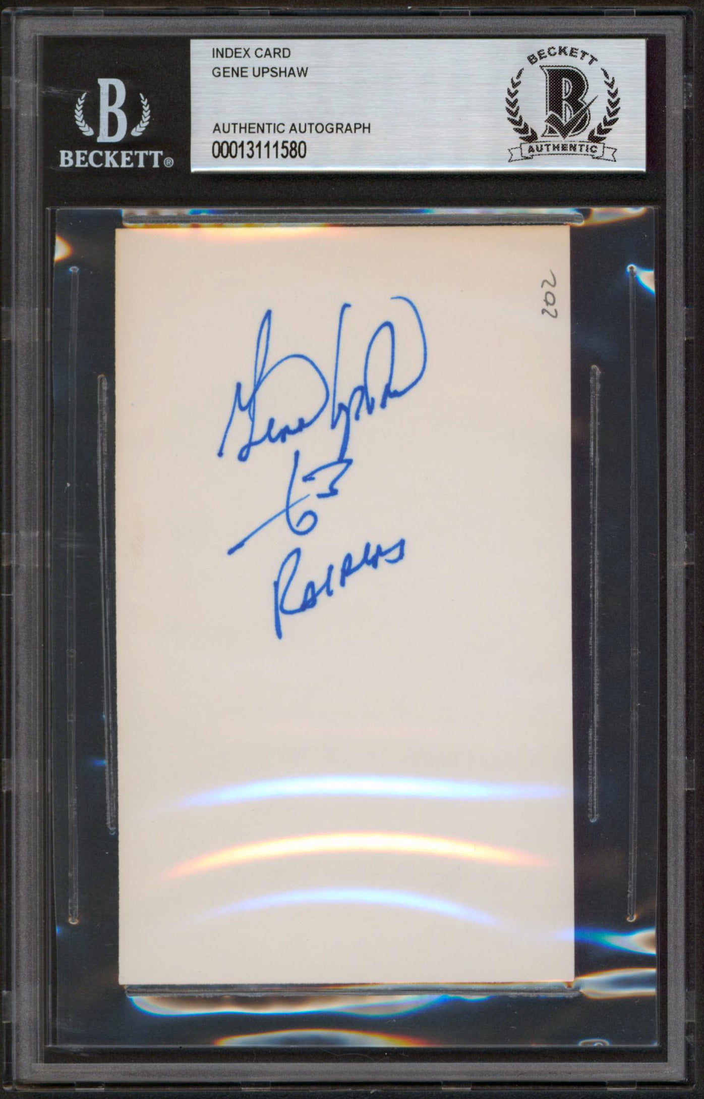 Raiders Gene Upshaw 63 Raiders Authentic Signed 3x5  Index Card BAS Slabbed