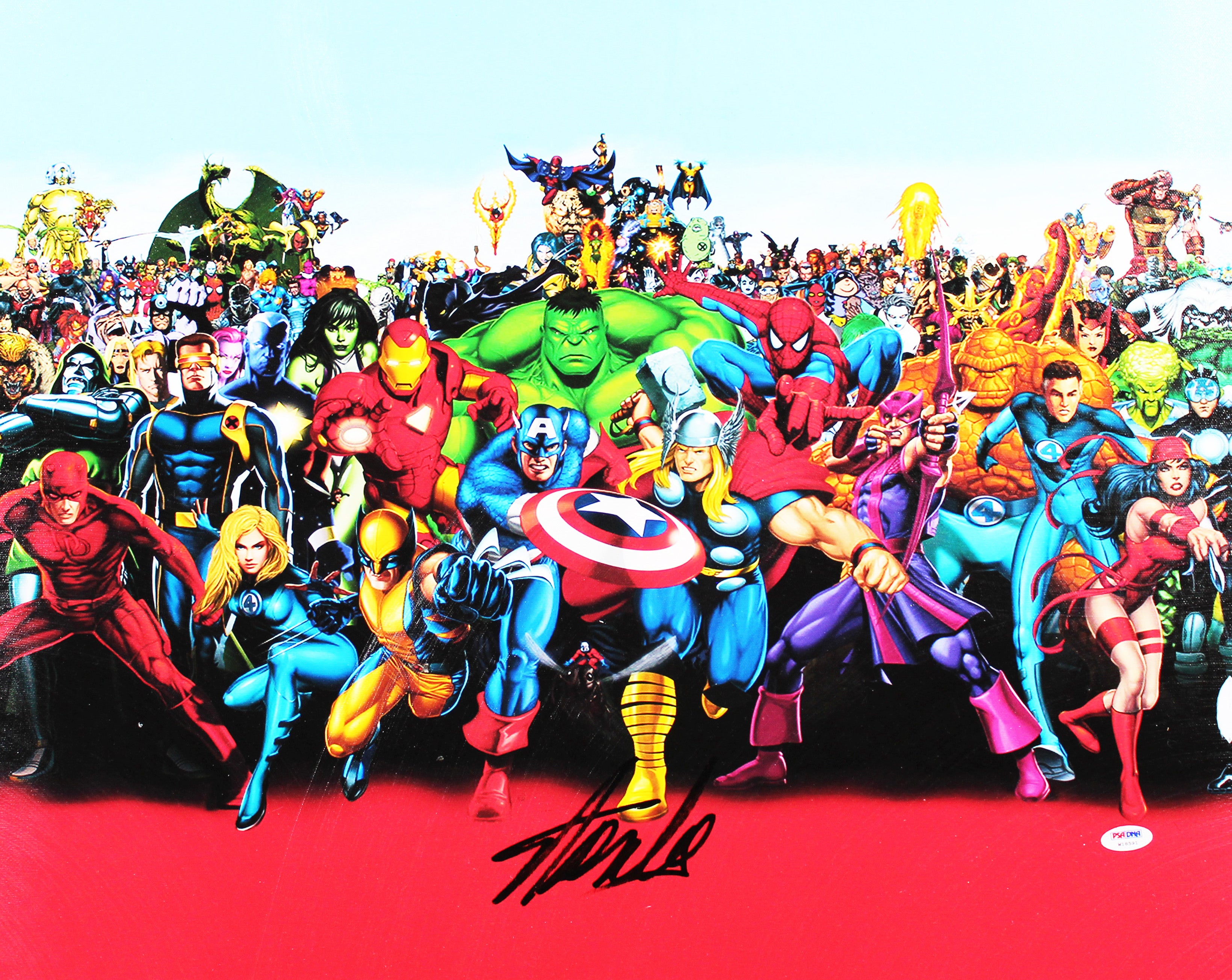 Stan Lee Marvel Authentic Signed 20x24 Marvel Cast Canvas PSA/DNA #W18591