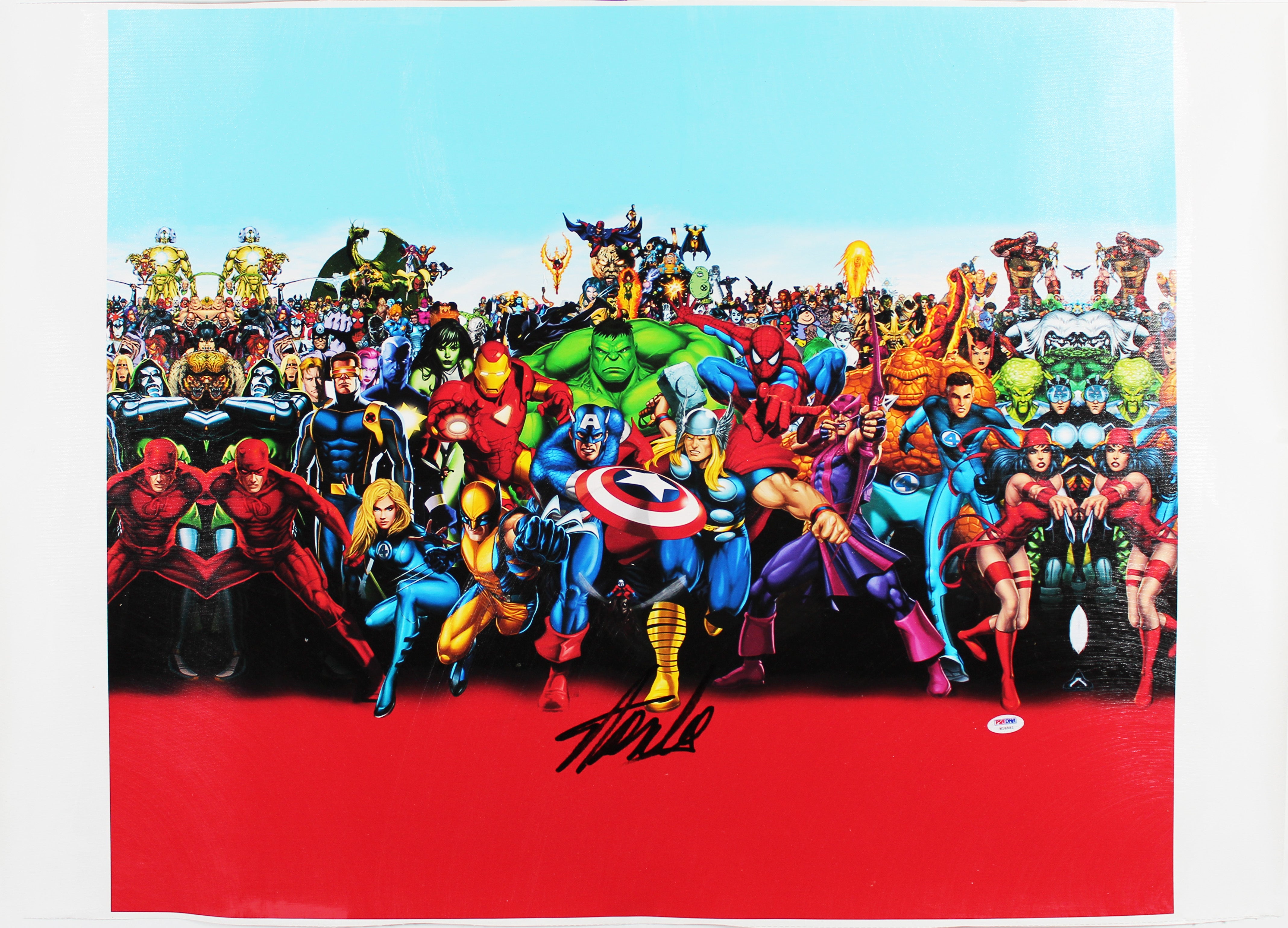 Stan Lee Marvel Authentic Signed 20x24 Marvel Cast Canvas PSA/DNA #W18591