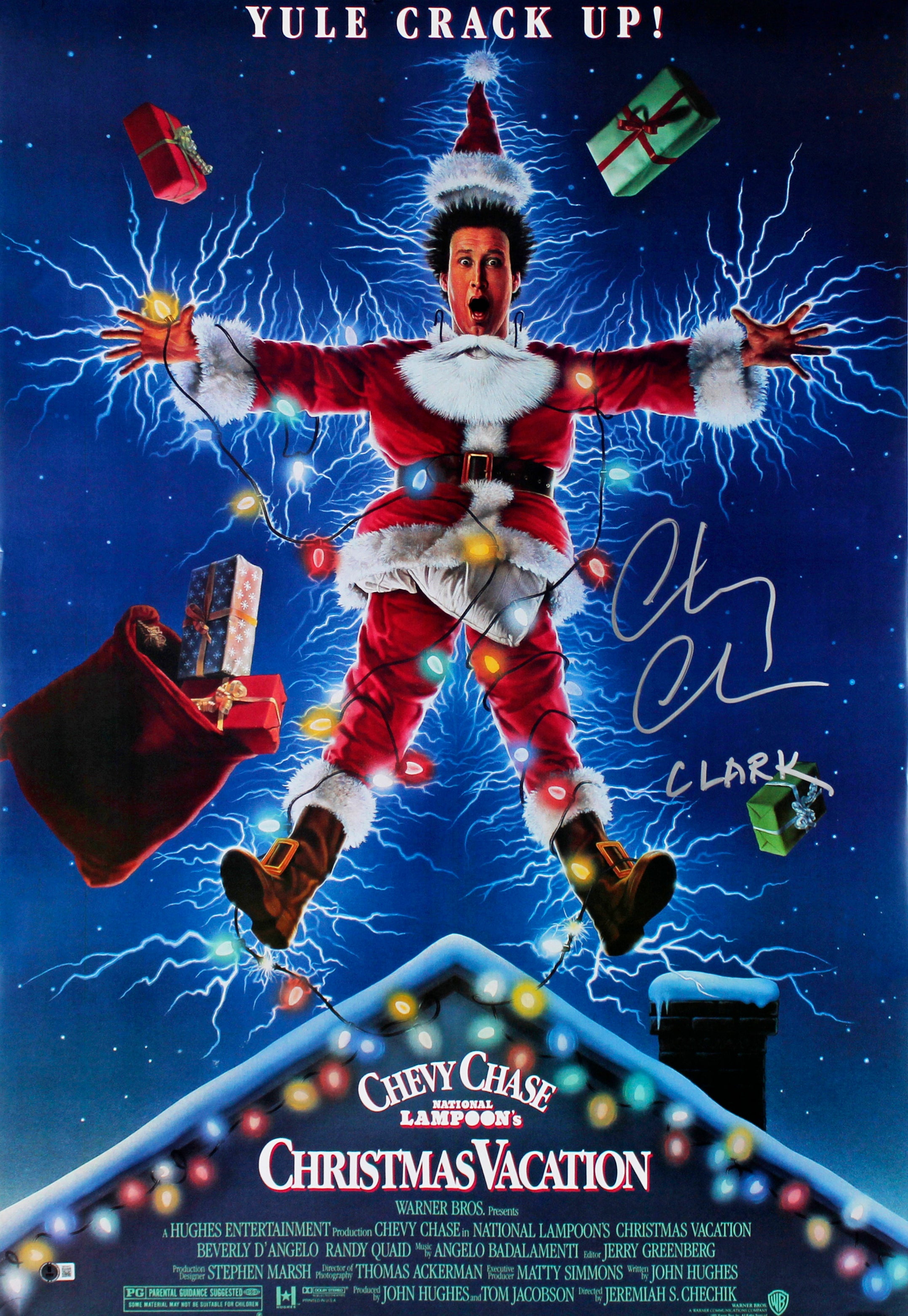 Chevy Chase Christmas Vacation "Clark" Signed 24x36 Movie Poster BAS Witnessed