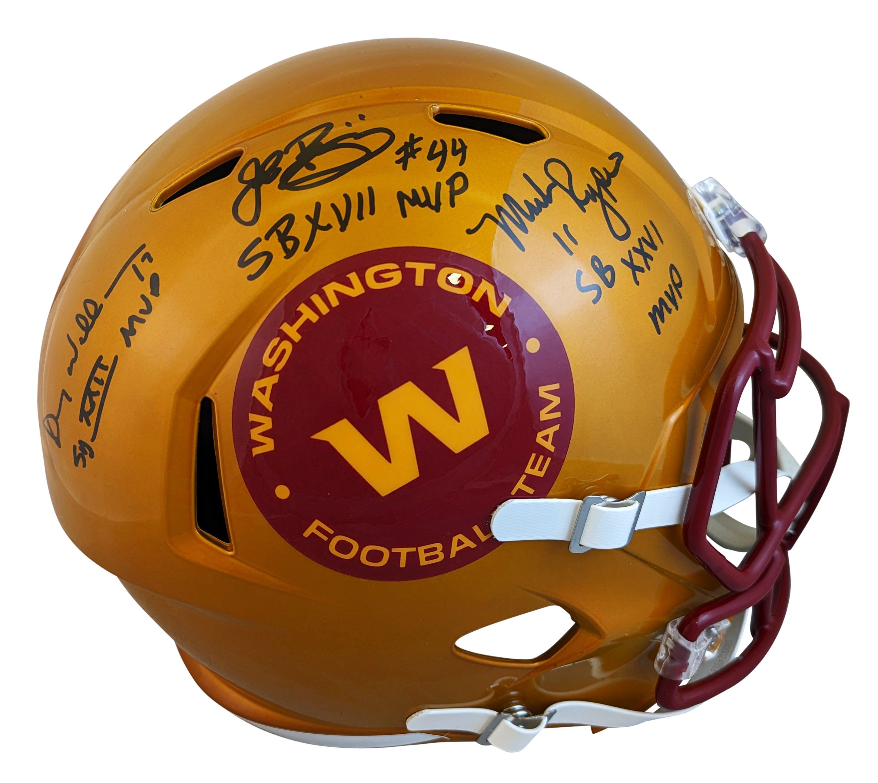 SB MVPs Williams, Rypien & Riggins Signed Flash F/S Speed Rep Helmet w/ Case BAS