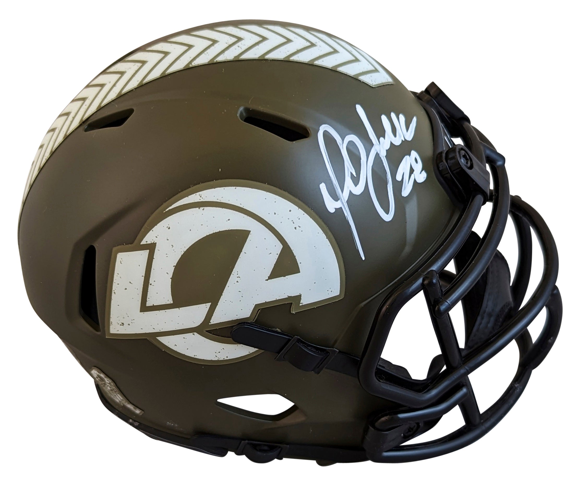 Rams Marshall Faulk Authentic Signed Salute To Service Speed Mini Helmet BAS Wit