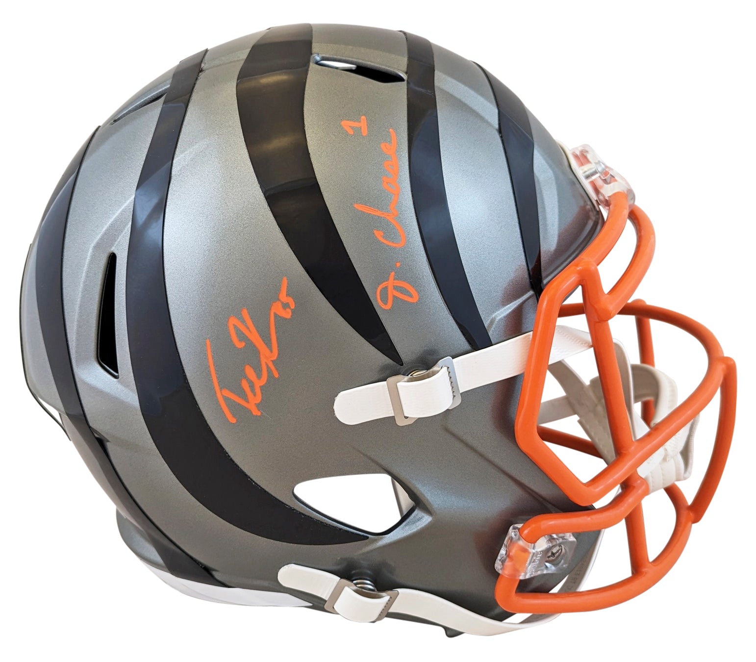 Bengals Ja'Marr Chase & Tee Higgins Signed Flash F/S Speed Rep Helmet BAS Wit