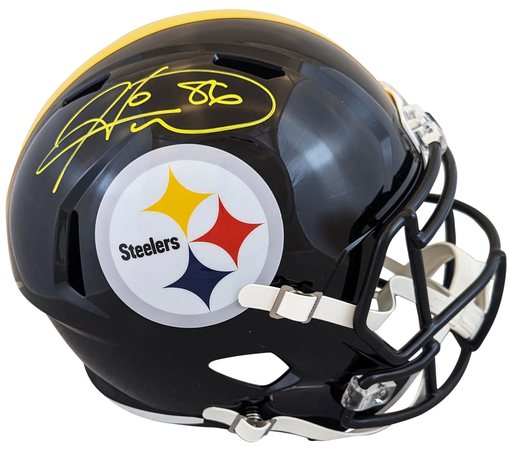 Steelers Hines Ward Signed Full Size Speed Rep Helmet w/ Yellow Sig BAS Witness