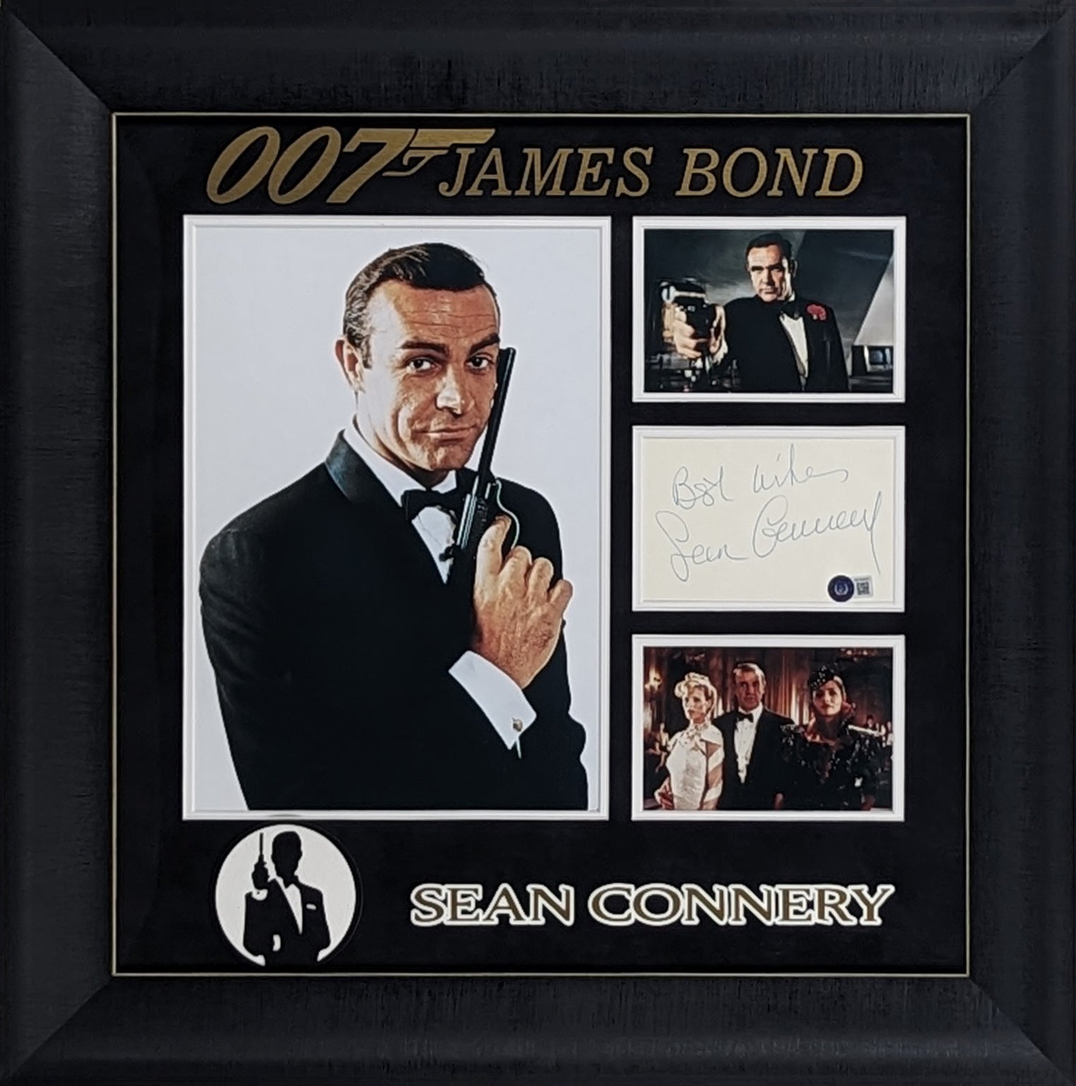 Sean Connery James Bond 007 Signed & Framed 3.5x5.5 Cut Signature BAS #AC33531